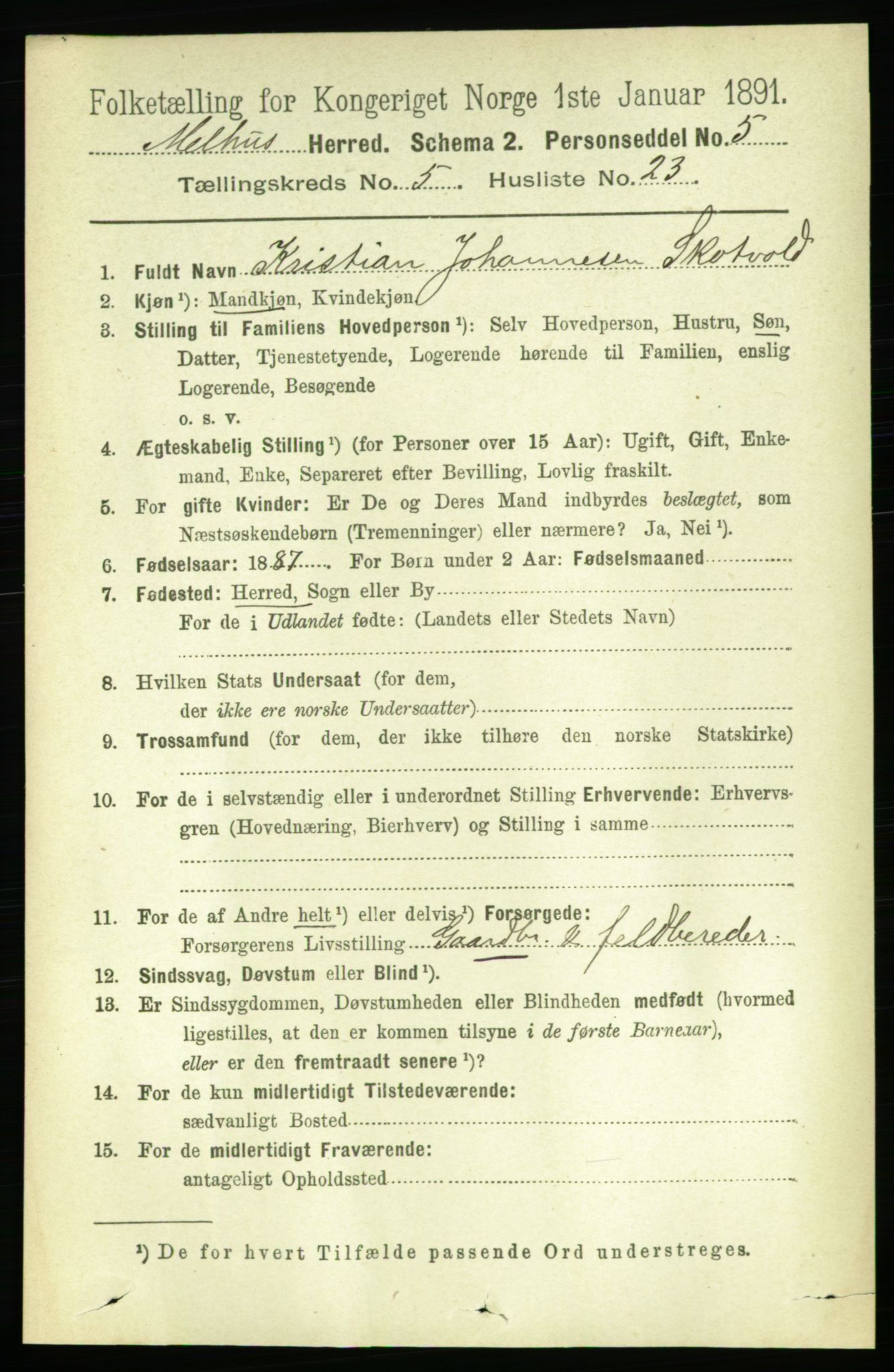 RA, 1891 census for 1653 Melhus, 1891, p. 2554