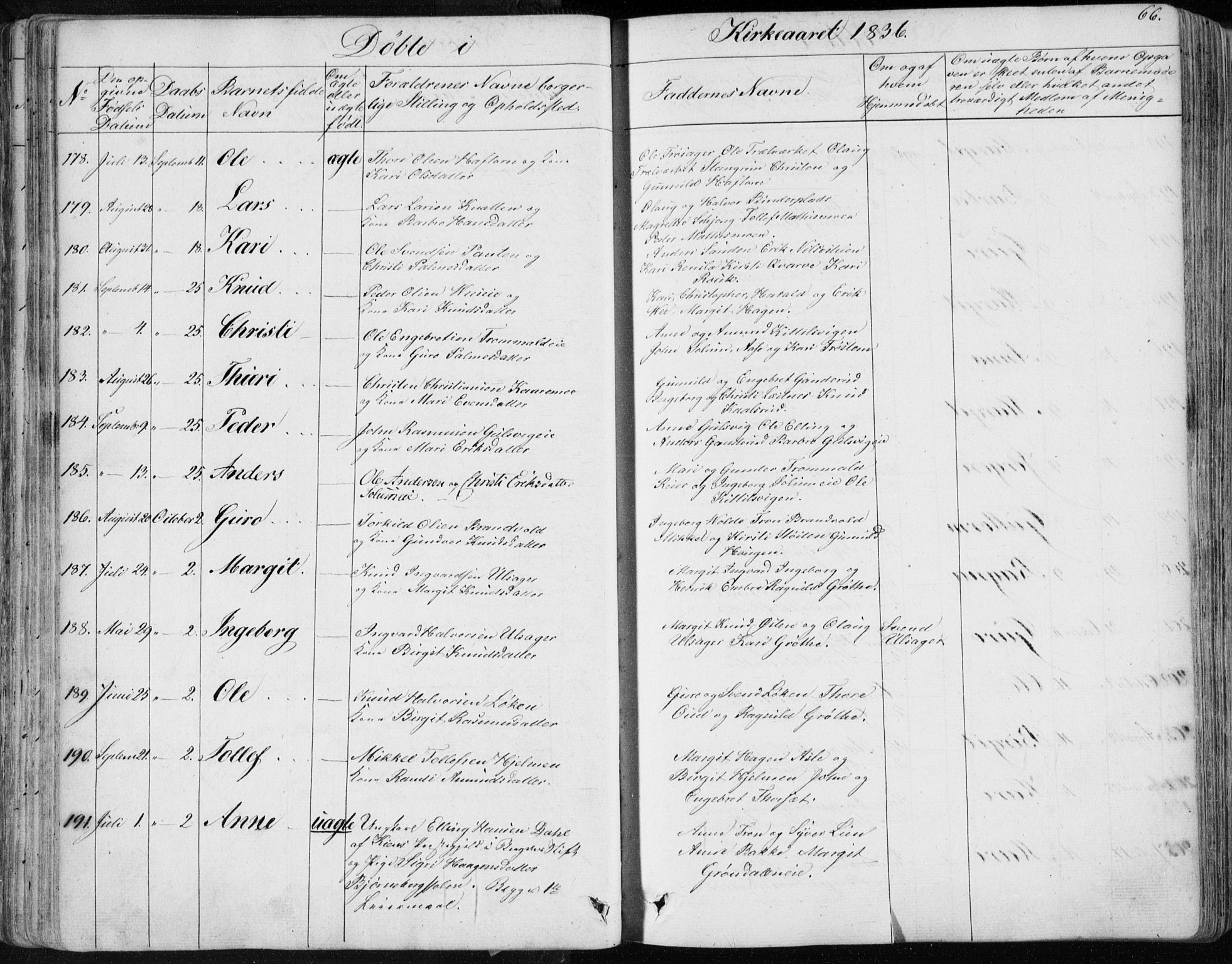Nes kirkebøker, SAKO/A-236/F/Fa/L0009: Parish register (official) no. 9, 1834-1863, p. 66