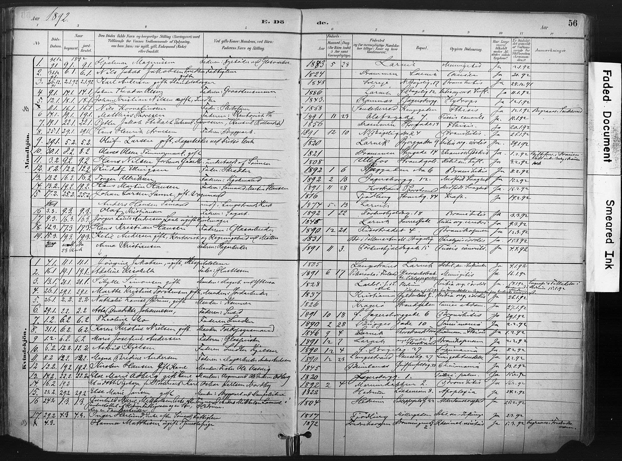 Larvik kirkebøker, AV/SAKO-A-352/F/Fa/L0010: Parish register (official) no. I 10, 1884-1910, p. 56