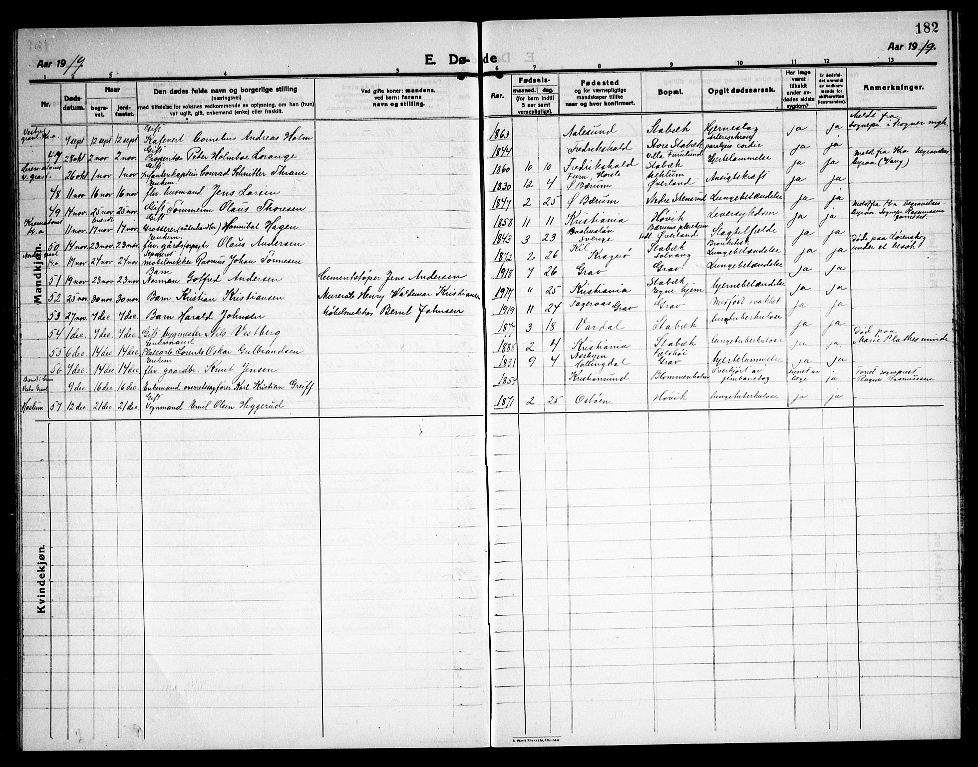 Østre Bærum prestekontor Kirkebøker, AV/SAO-A-10887/G/Ga/L0002: Parish register (copy) no. 2, 1912-1929, p. 182