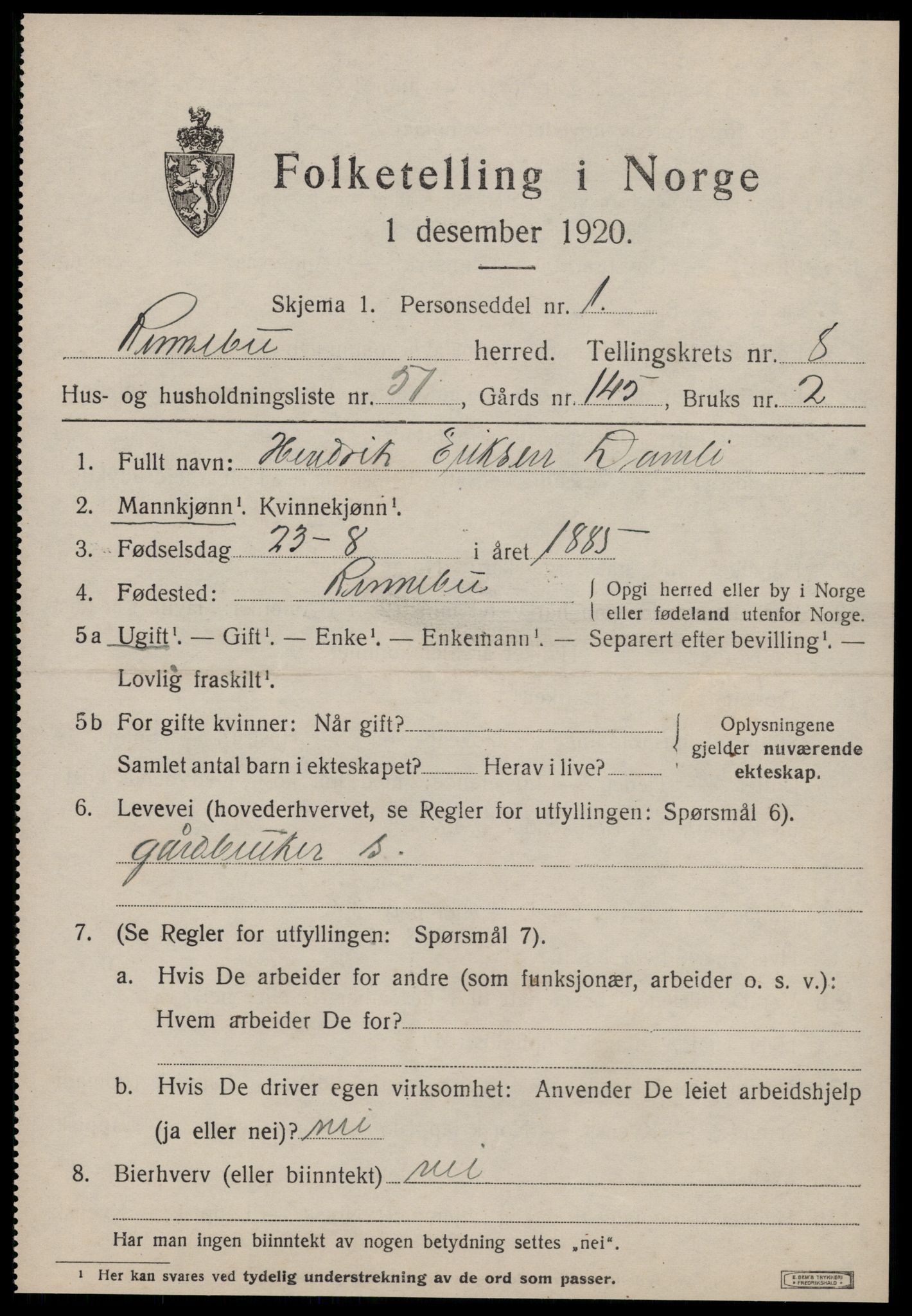 SAT, 1920 census for Rennebu, 1920, p. 5818