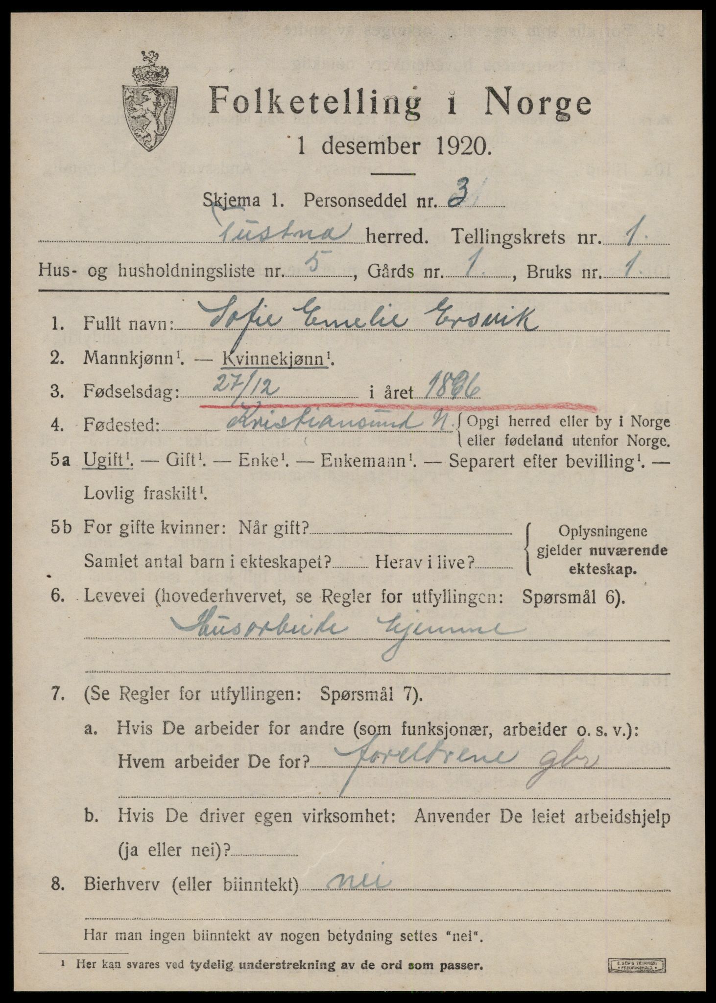 SAT, 1920 census for Tustna, 1920, p. 635