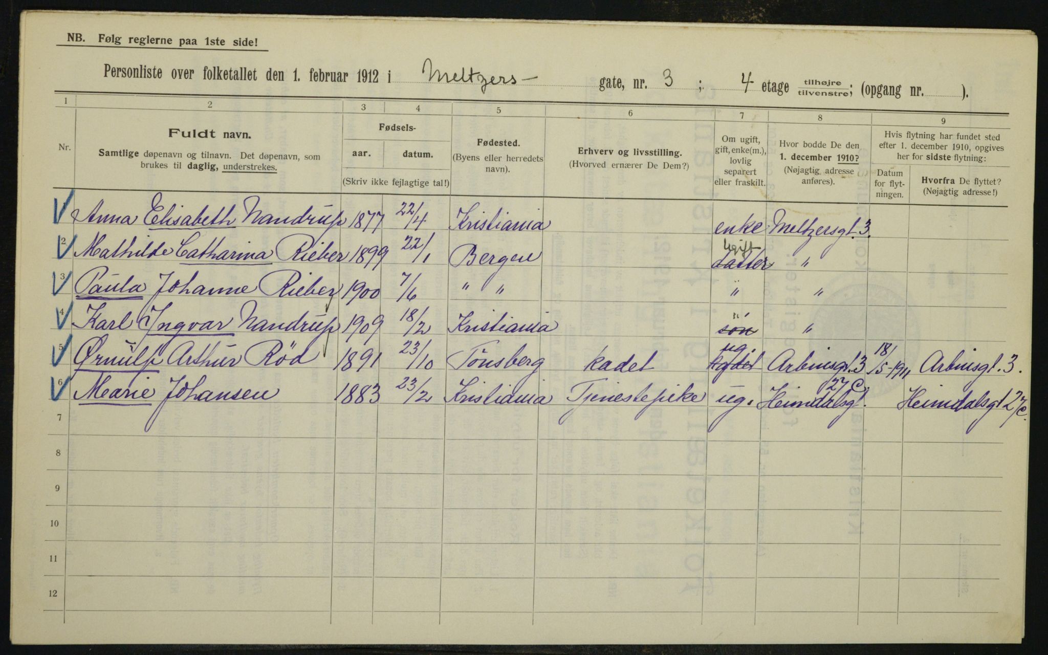 OBA, Municipal Census 1912 for Kristiania, 1912, p. 65679