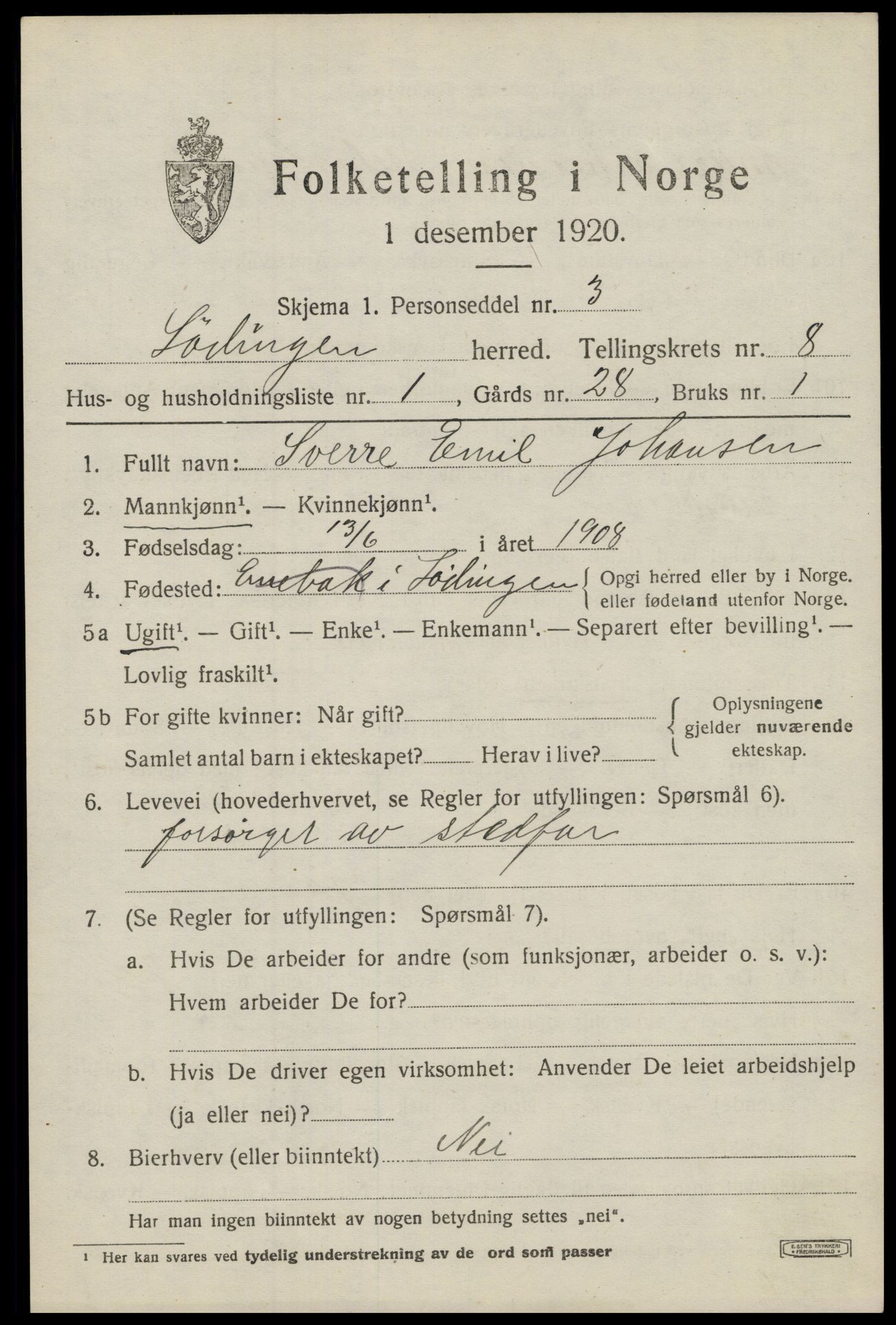 SAT, 1920 census for Lødingen, 1920, p. 5295