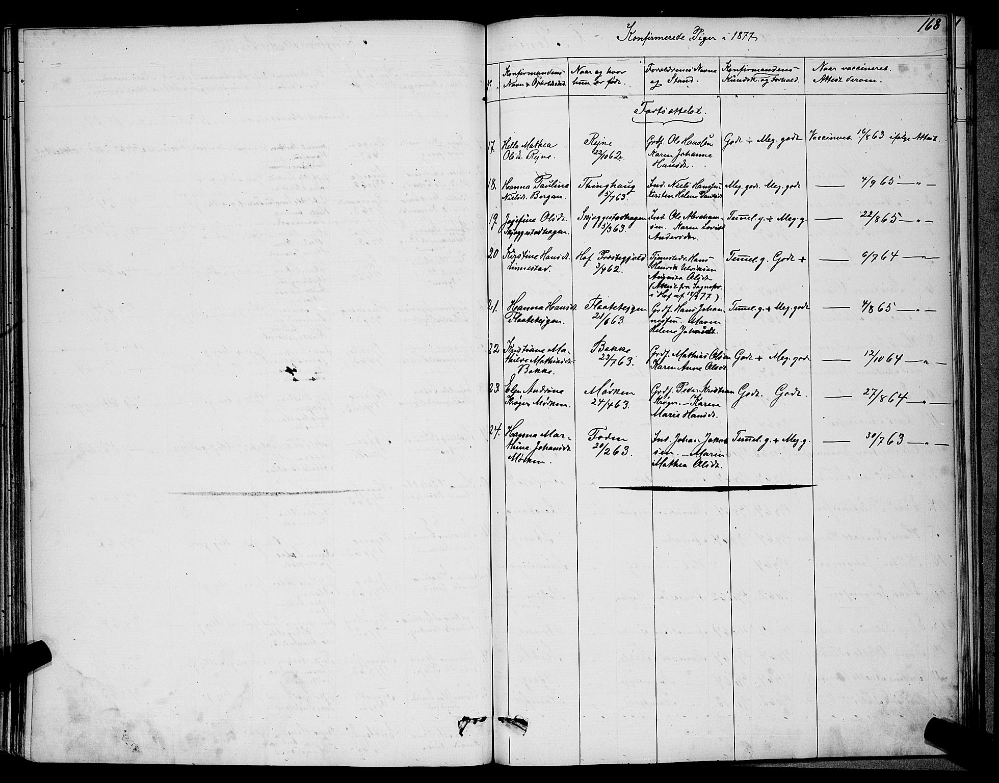 Ramnes kirkebøker, AV/SAKO-A-314/G/Ga/L0003: Parish register (copy) no. I 3, 1870-1896, p. 168