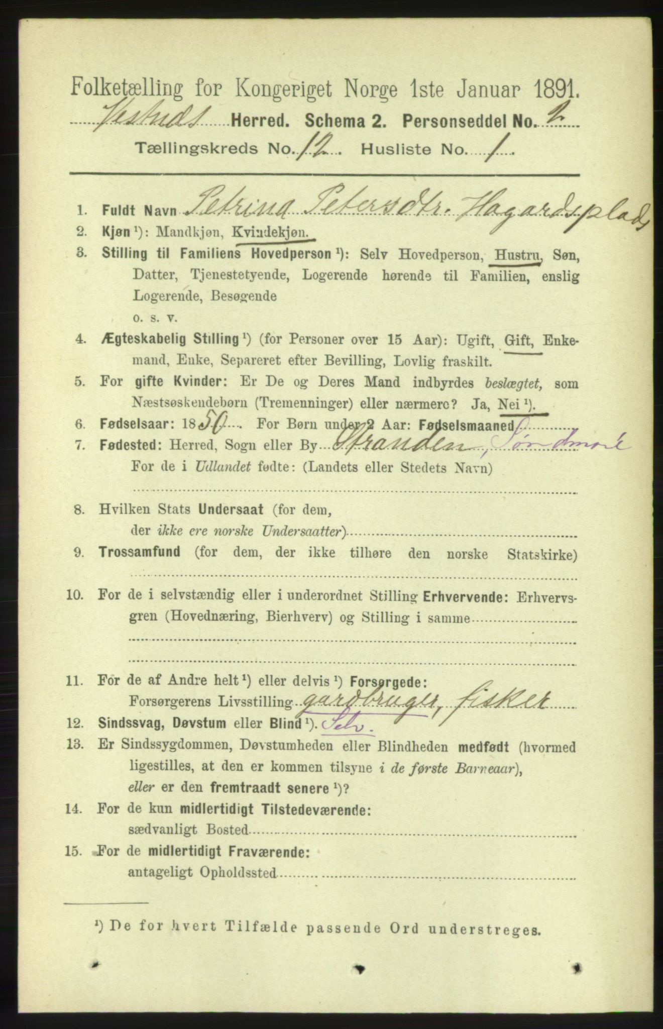 RA, 1891 census for 1535 Vestnes, 1891, p. 4417