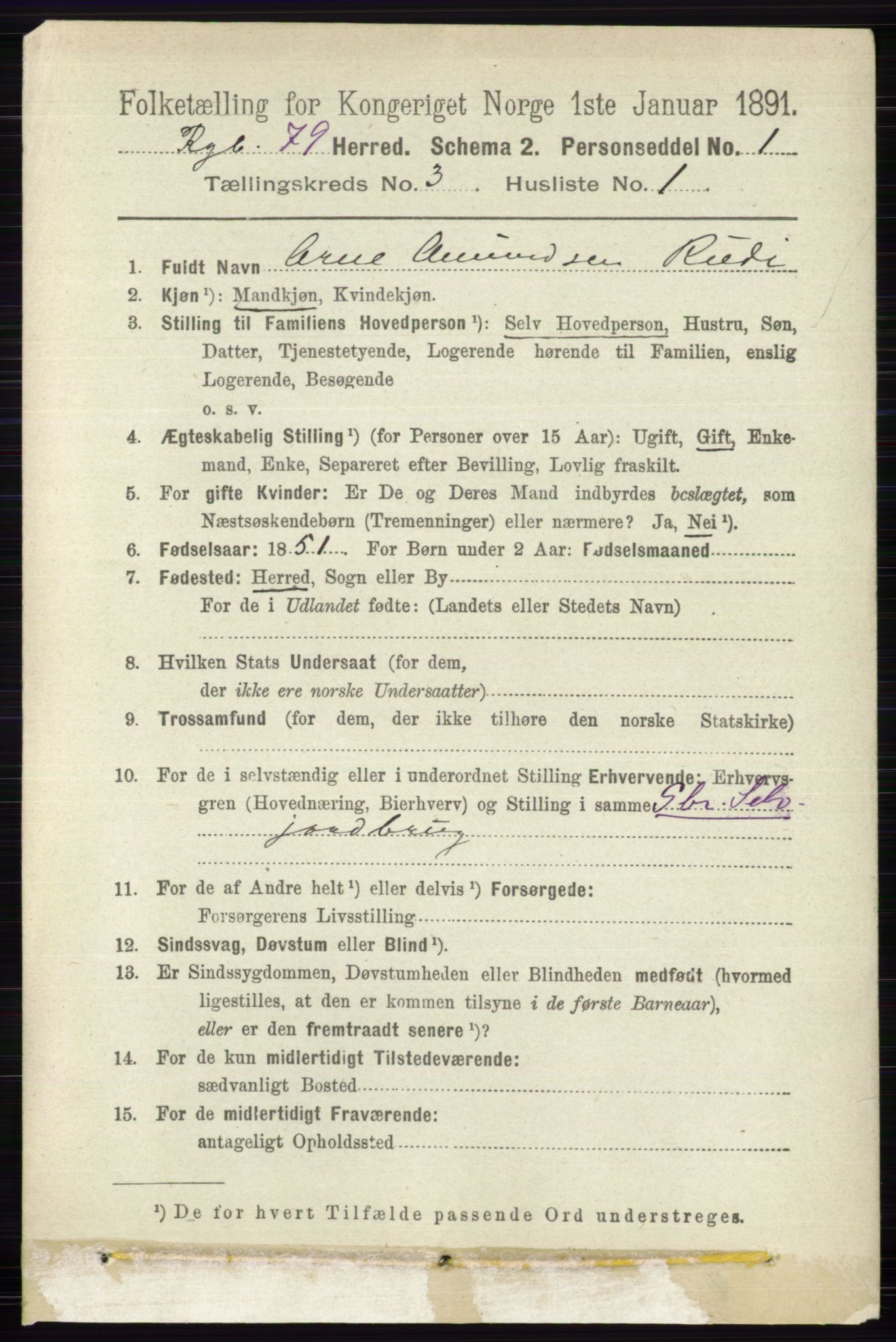 RA, 1891 census for 0520 Ringebu, 1891, p. 721