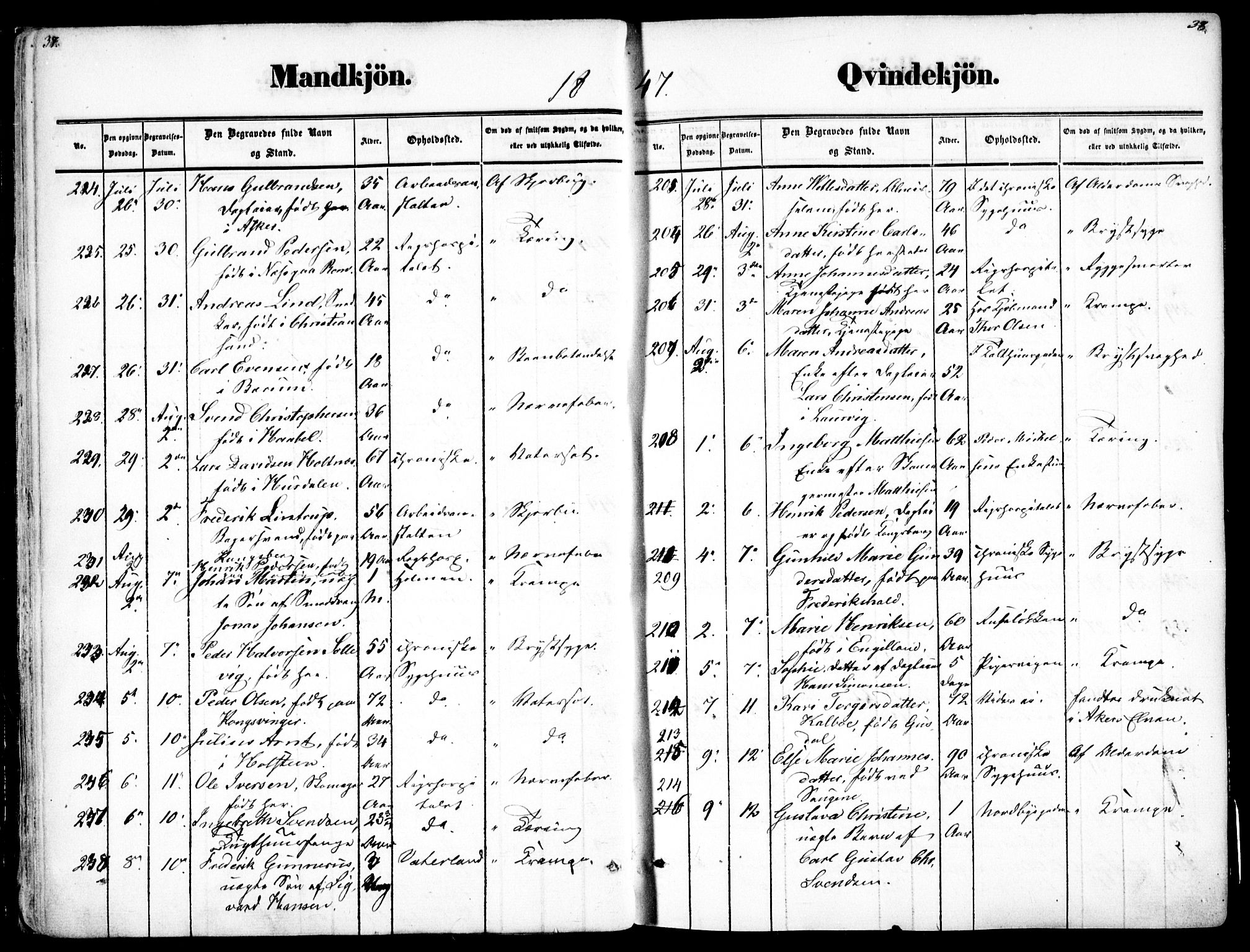 Oslo domkirke Kirkebøker, SAO/A-10752/F/Fa/L0025: Parish register (official) no. 25, 1847-1867, p. 37-38