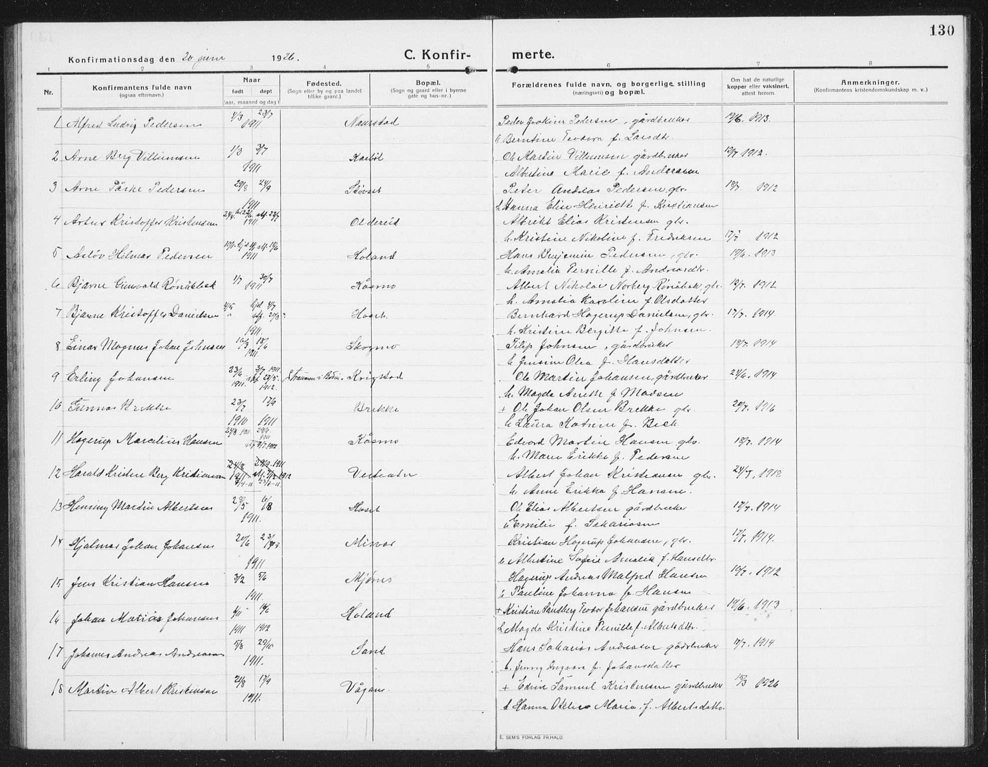 Ministerialprotokoller, klokkerbøker og fødselsregistre - Nordland, AV/SAT-A-1459/852/L0757: Parish register (copy) no. 852C08, 1916-1934, p. 130