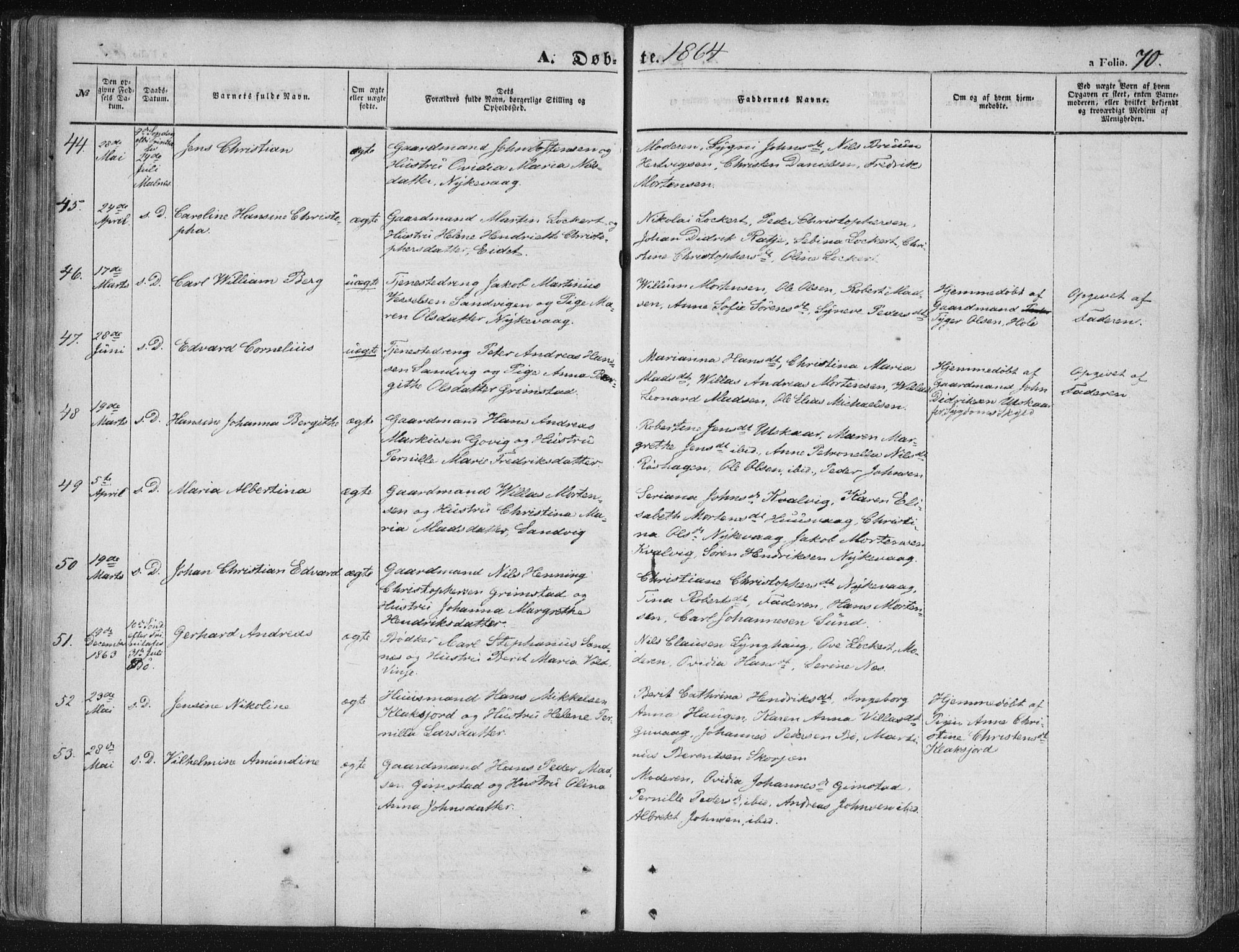 Ministerialprotokoller, klokkerbøker og fødselsregistre - Nordland, AV/SAT-A-1459/891/L1300: Parish register (official) no. 891A05, 1856-1870, p. 70
