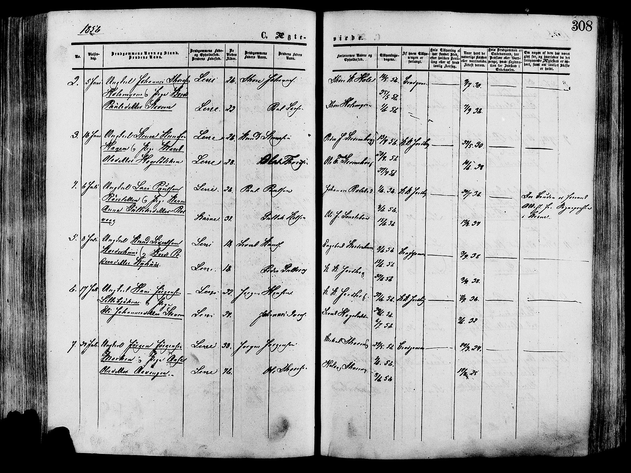 Lesja prestekontor, SAH/PREST-068/H/Ha/Haa/L0008: Parish register (official) no. 8, 1854-1880, p. 308