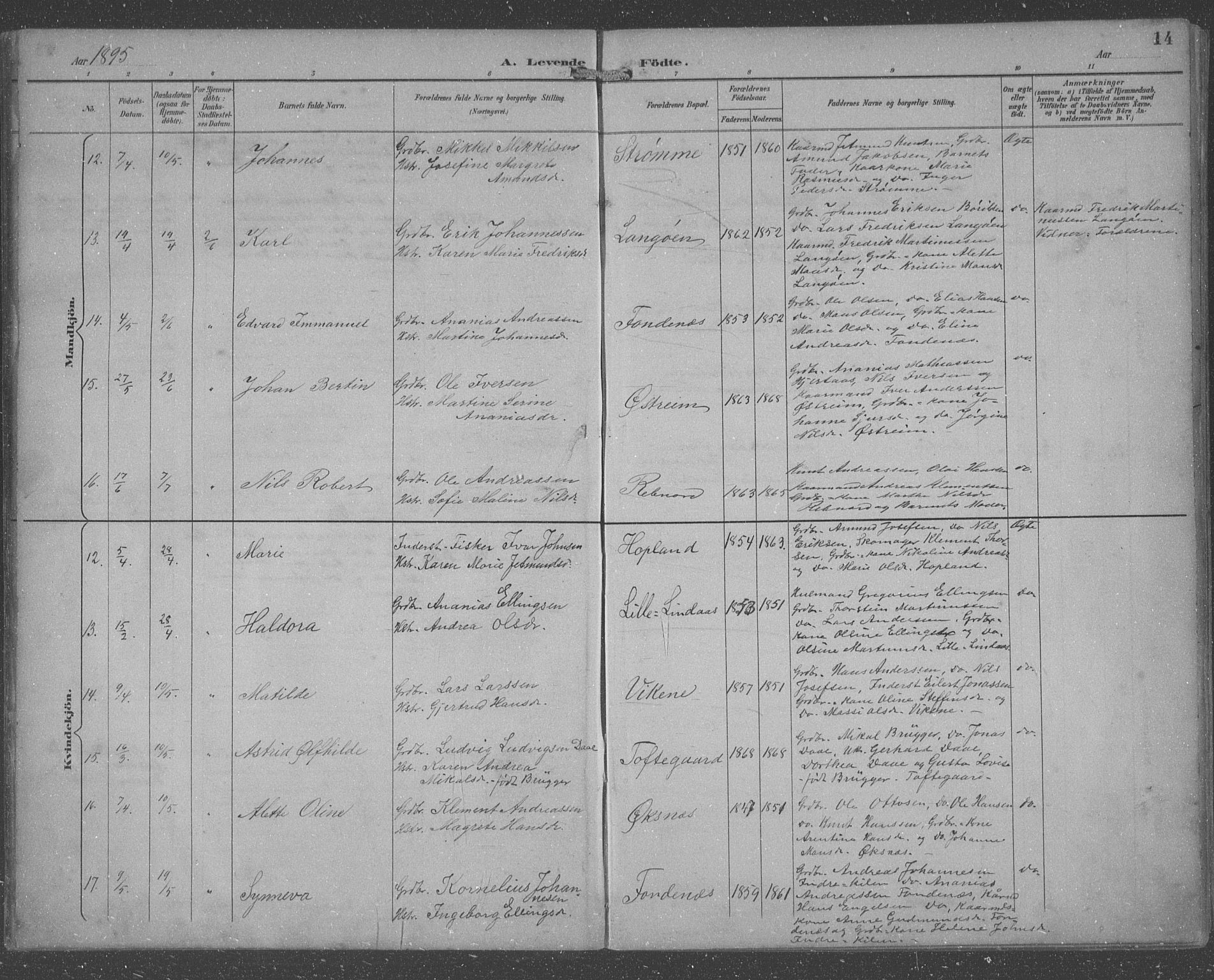 Lindås Sokneprestembete, AV/SAB-A-76701/H/Hab/Habc/L0004: Parish register (copy) no. C 4, 1894-1910, p. 14