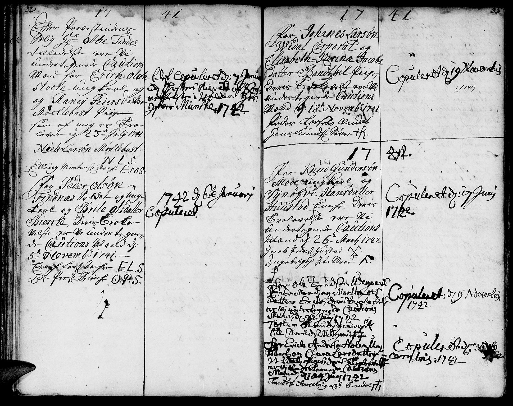 Ministerialprotokoller, klokkerbøker og fødselsregistre - Møre og Romsdal, AV/SAT-A-1454/515/L0205: Parish register (official) no. 515A01, 1733-1764, p. 32-33