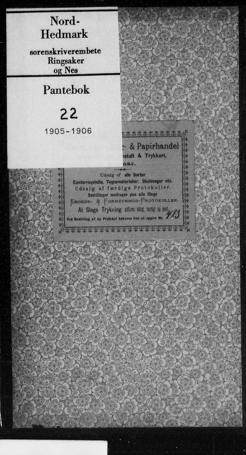 Nord-Hedmark sorenskriveri, SAH/TING-012/H/Hb/Hbb/L0022: Mortgage book no. 22, 1905-1906