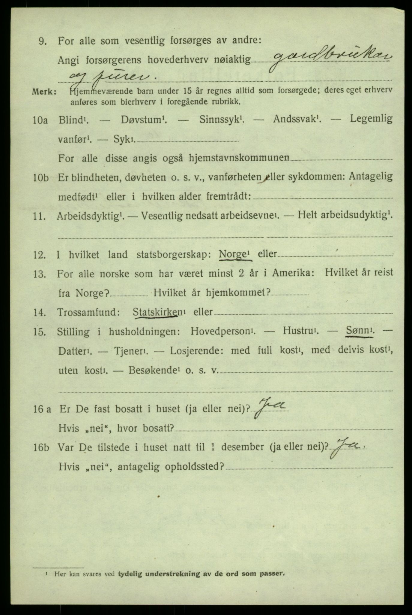 SAB, 1920 census for Granvin, 1920, p. 1325
