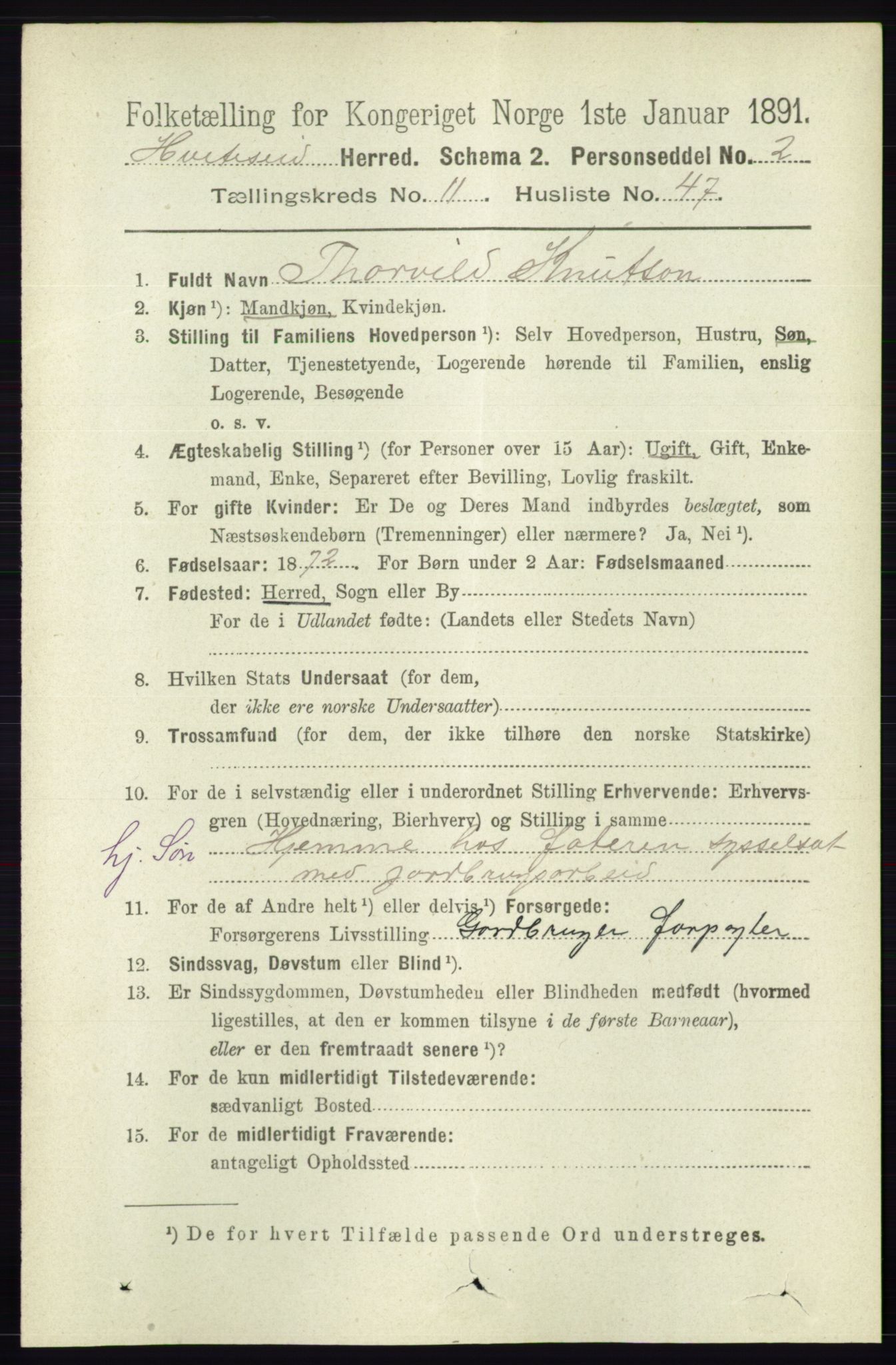 RA, 1891 census for 0829 Kviteseid, 1891, p. 2804