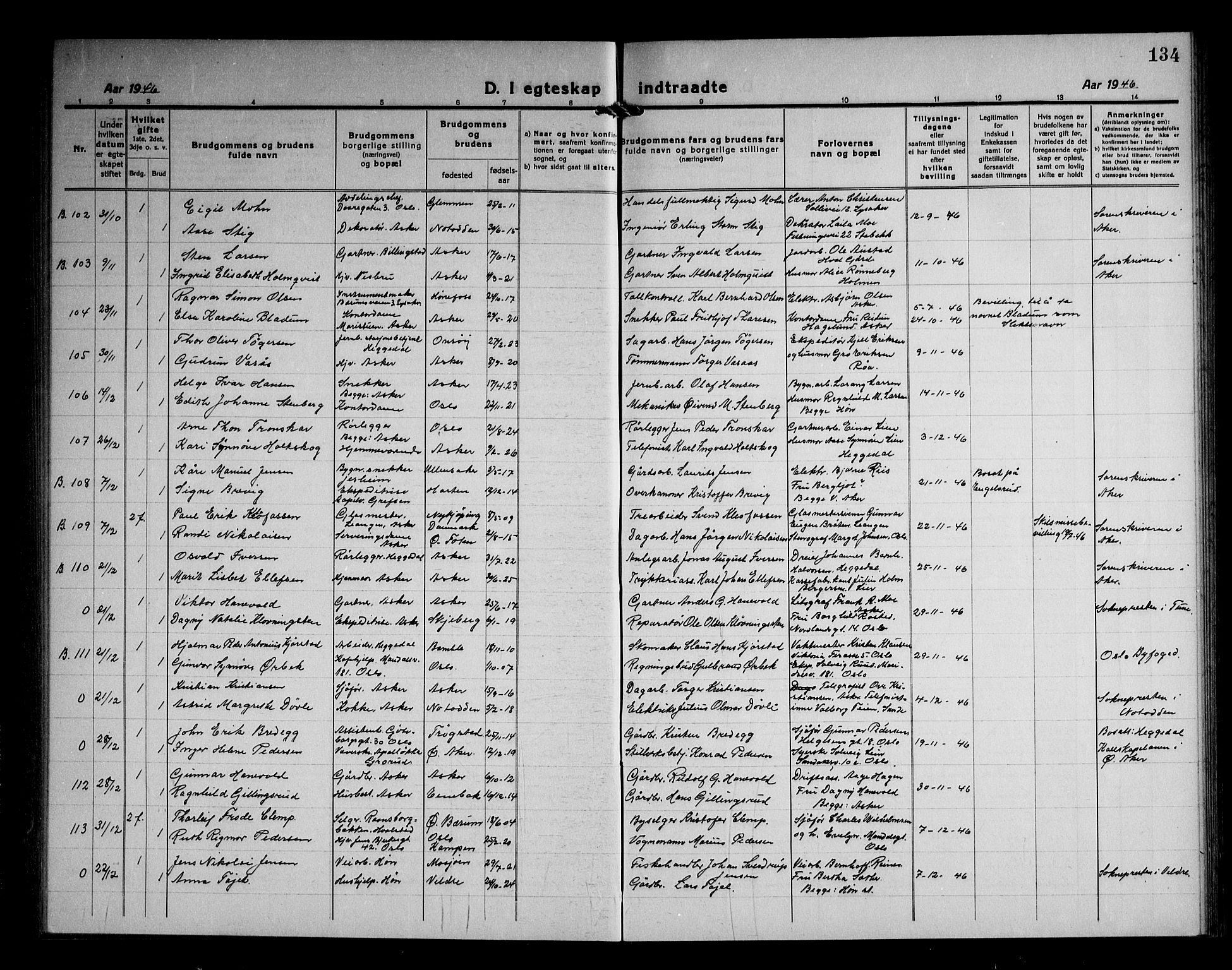 Asker prestekontor Kirkebøker, SAO/A-10256a/F/Fa/L0020: Parish register (official) no. I 20, 1918-1948, p. 134