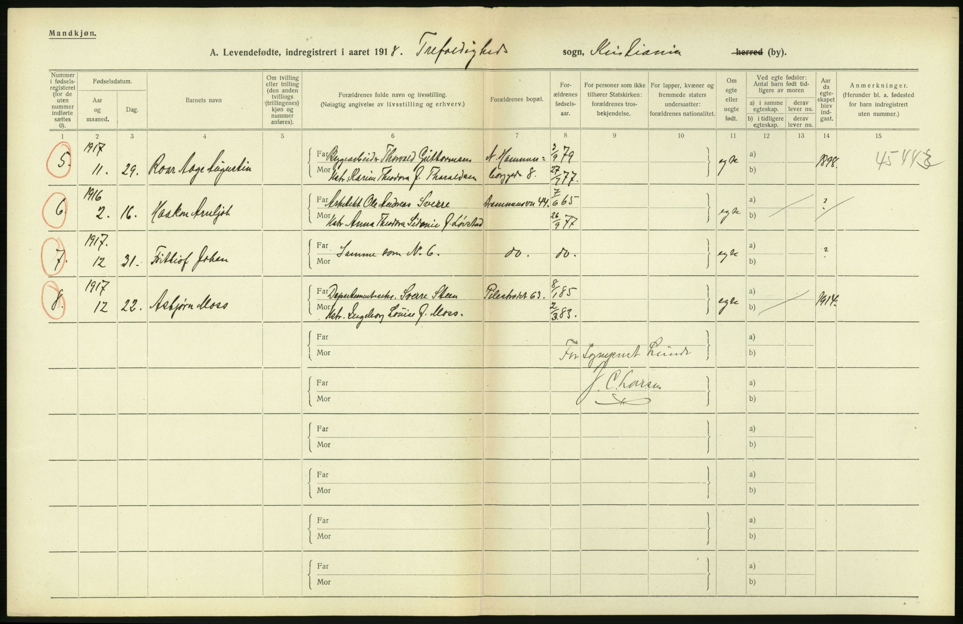 Statistisk sentralbyrå, Sosiodemografiske emner, Befolkning, AV/RA-S-2228/D/Df/Dfb/Dfbh/L0008: Kristiania: Levendefødte menn og kvinner., 1918, p. 256