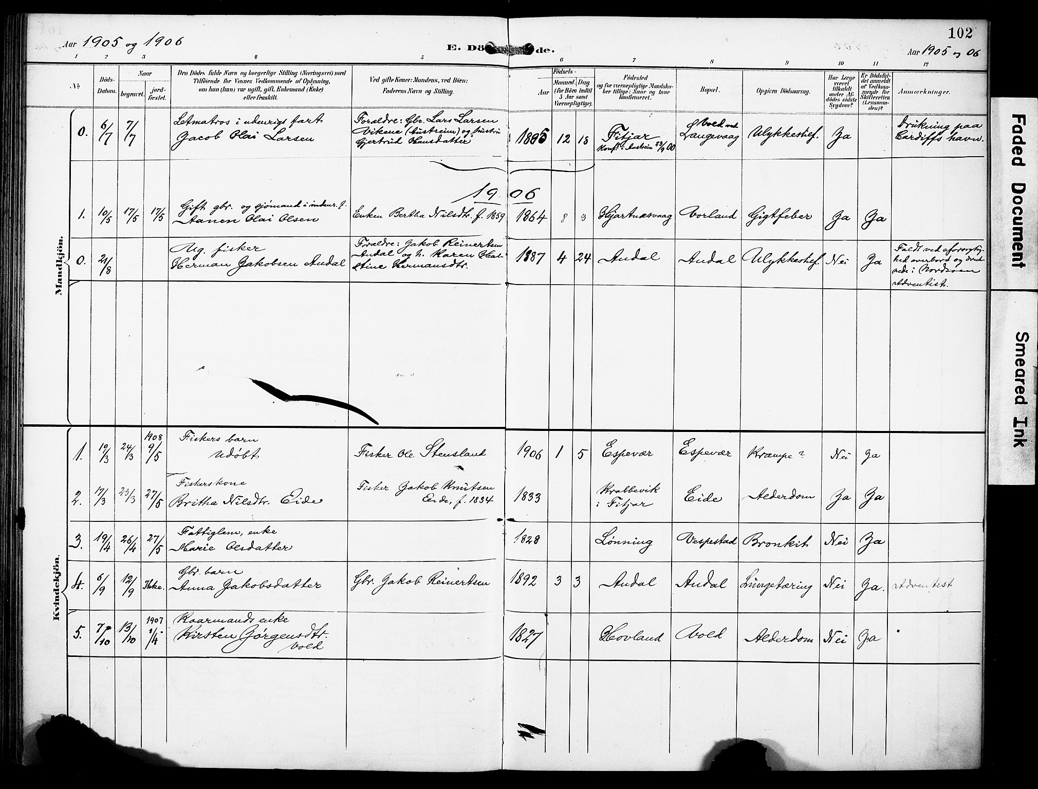 Finnås sokneprestembete, AV/SAB-A-99925/H/Ha/Haa/Haad/L0002: Parish register (official) no. D 2, 1895-1906, p. 102