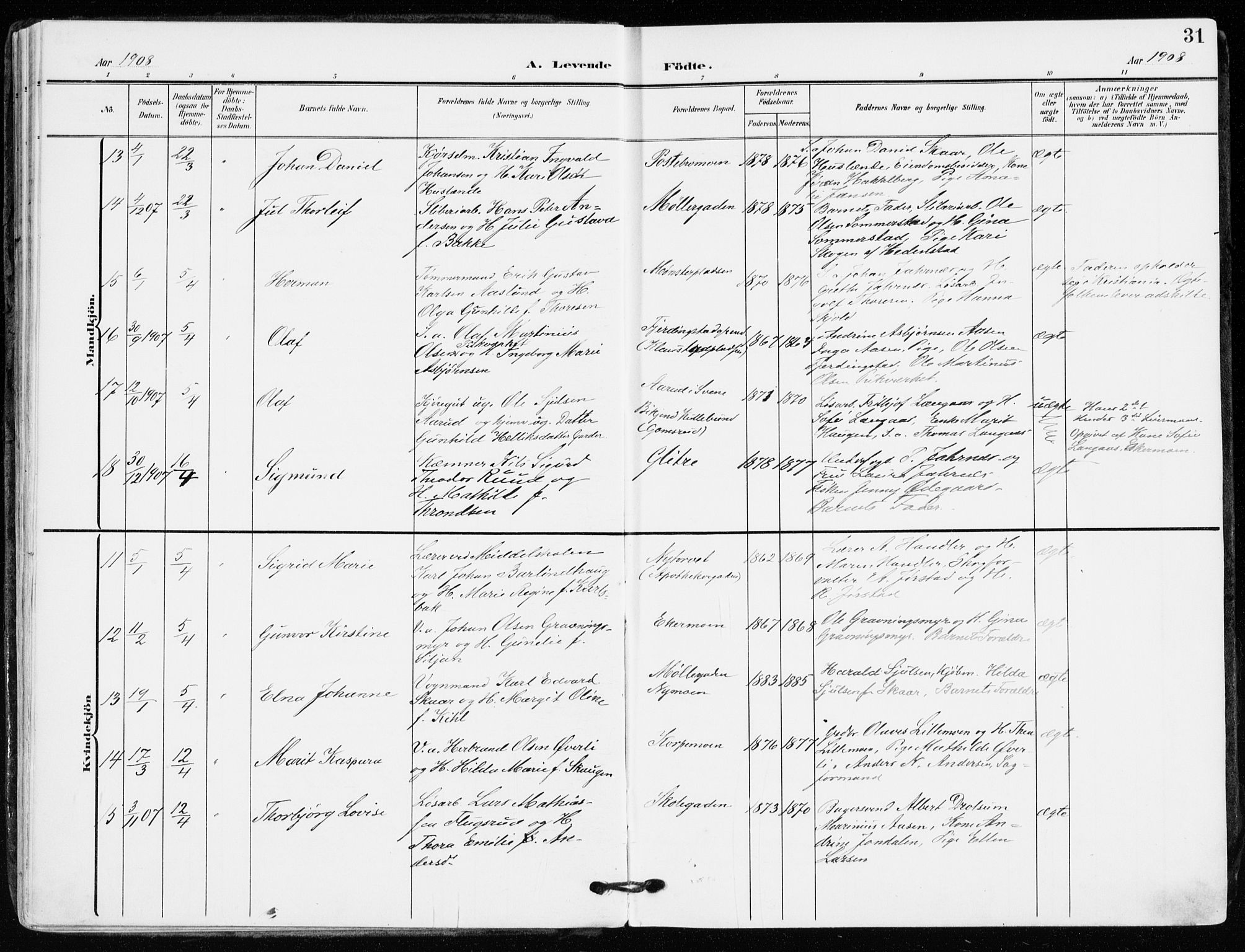 Kongsberg kirkebøker, AV/SAKO-A-22/F/Fb/L0004: Parish register (official) no. II 4, 1906-1918, p. 31