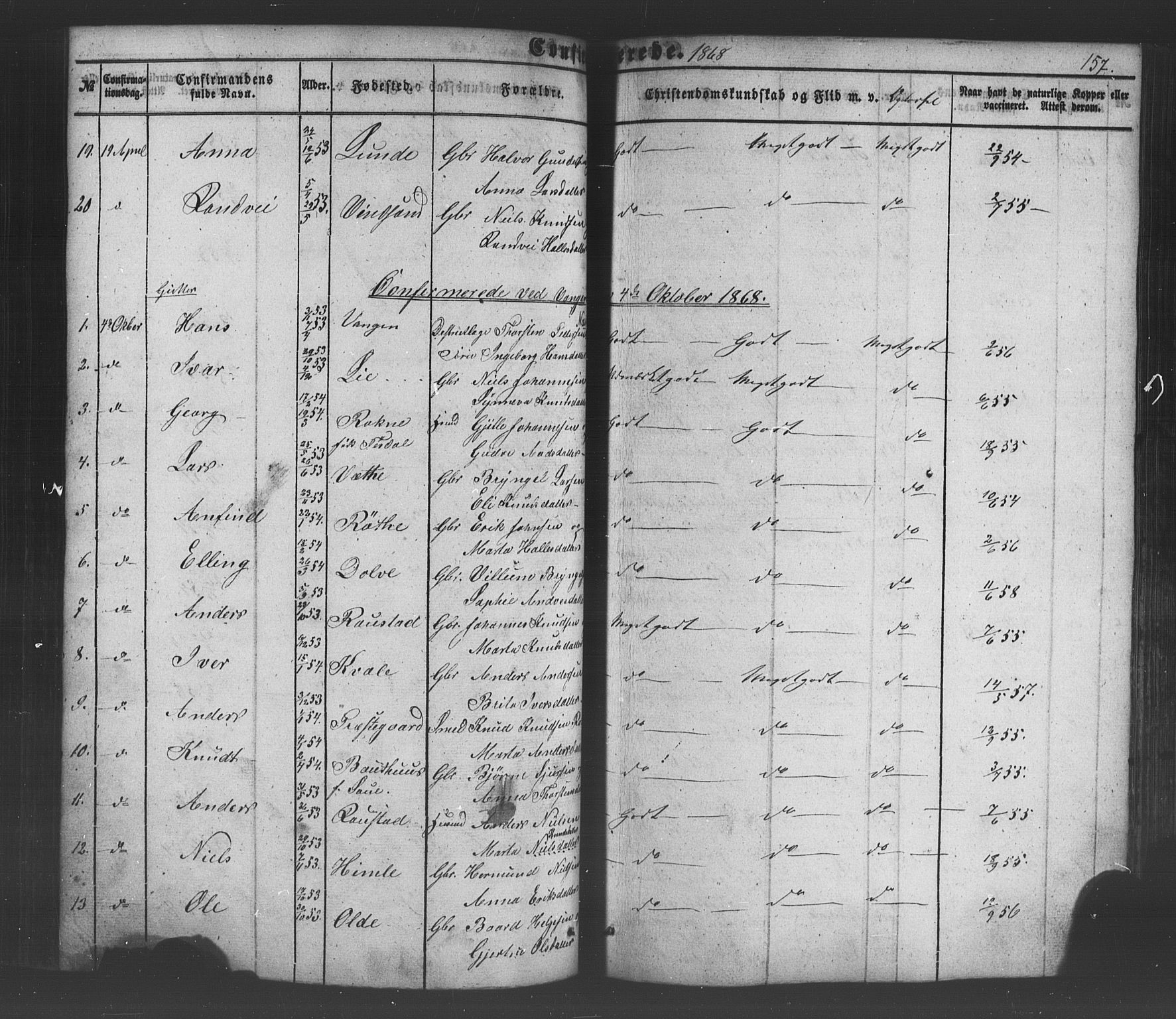 Voss sokneprestembete, SAB/A-79001/H/Haa: Parish register (official) no. A 18, 1848-1876, p. 157