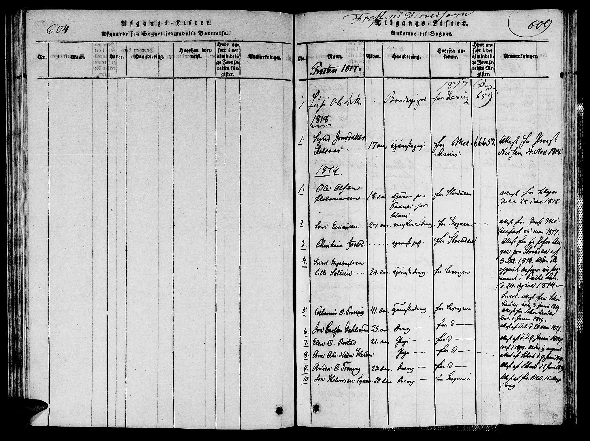 Ministerialprotokoller, klokkerbøker og fødselsregistre - Nord-Trøndelag, SAT/A-1458/713/L0112: Parish register (official) no. 713A04 /1, 1817-1827, p. 604-609