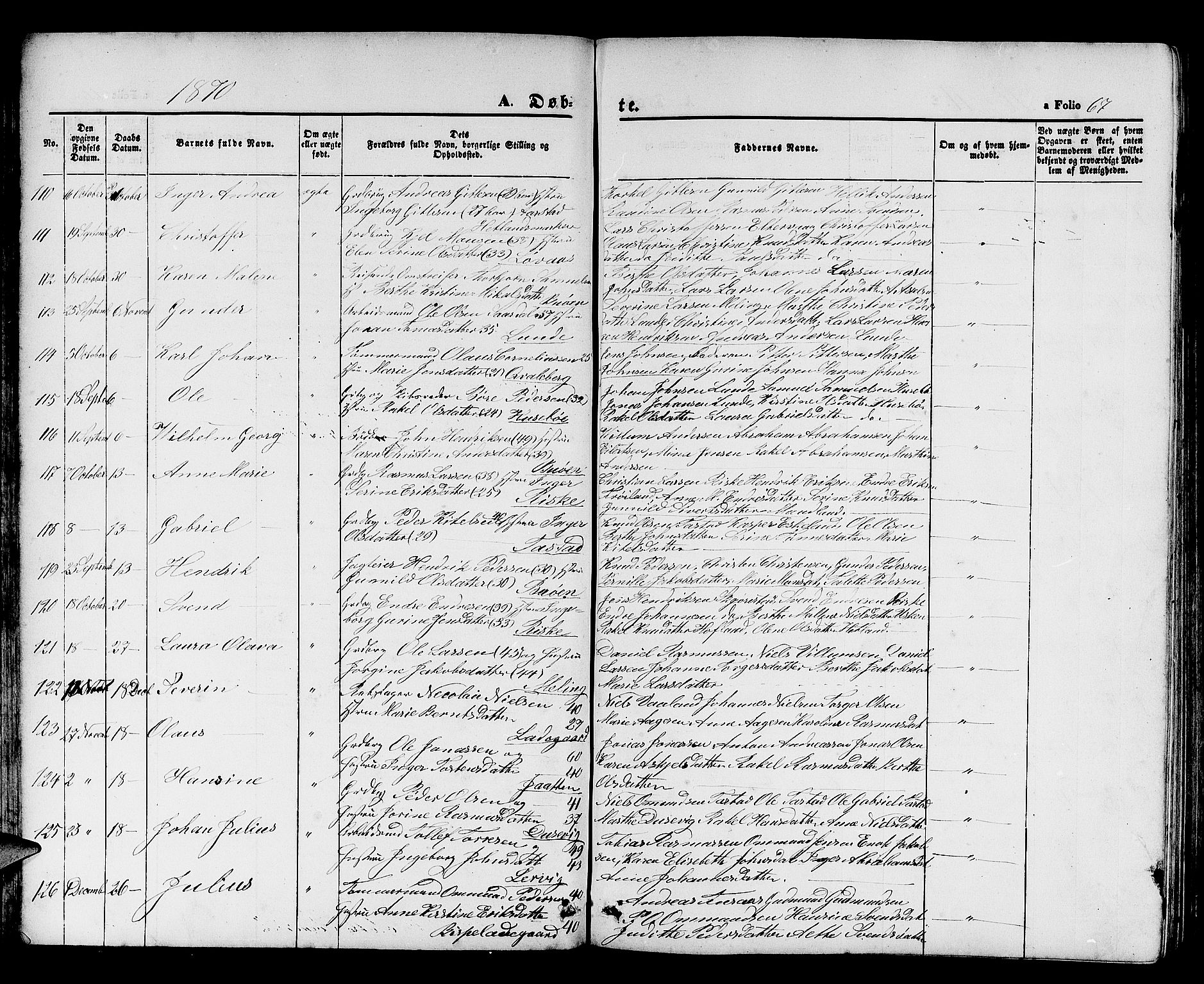 Hetland sokneprestkontor, SAST/A-101826/30/30BB/L0003: Parish register (copy) no. B 3, 1863-1877, p. 67