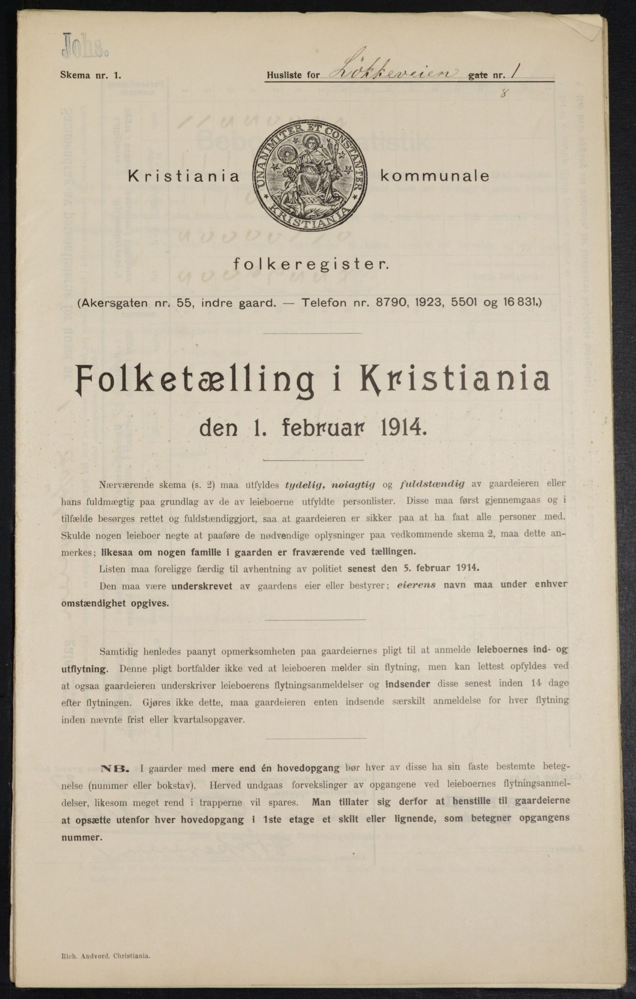 OBA, Municipal Census 1914 for Kristiania, 1914, p. 58560