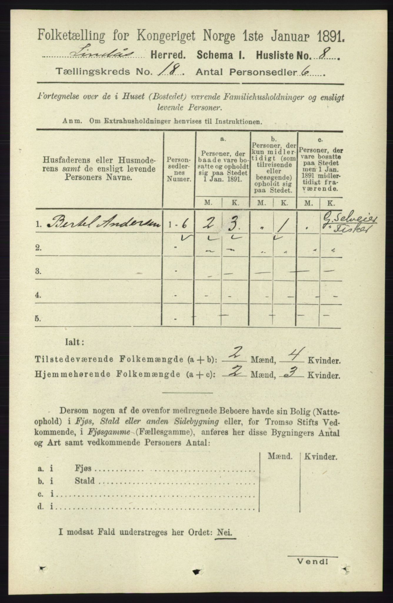 RA, 1891 census for 1263 Lindås, 1891, p. 6471