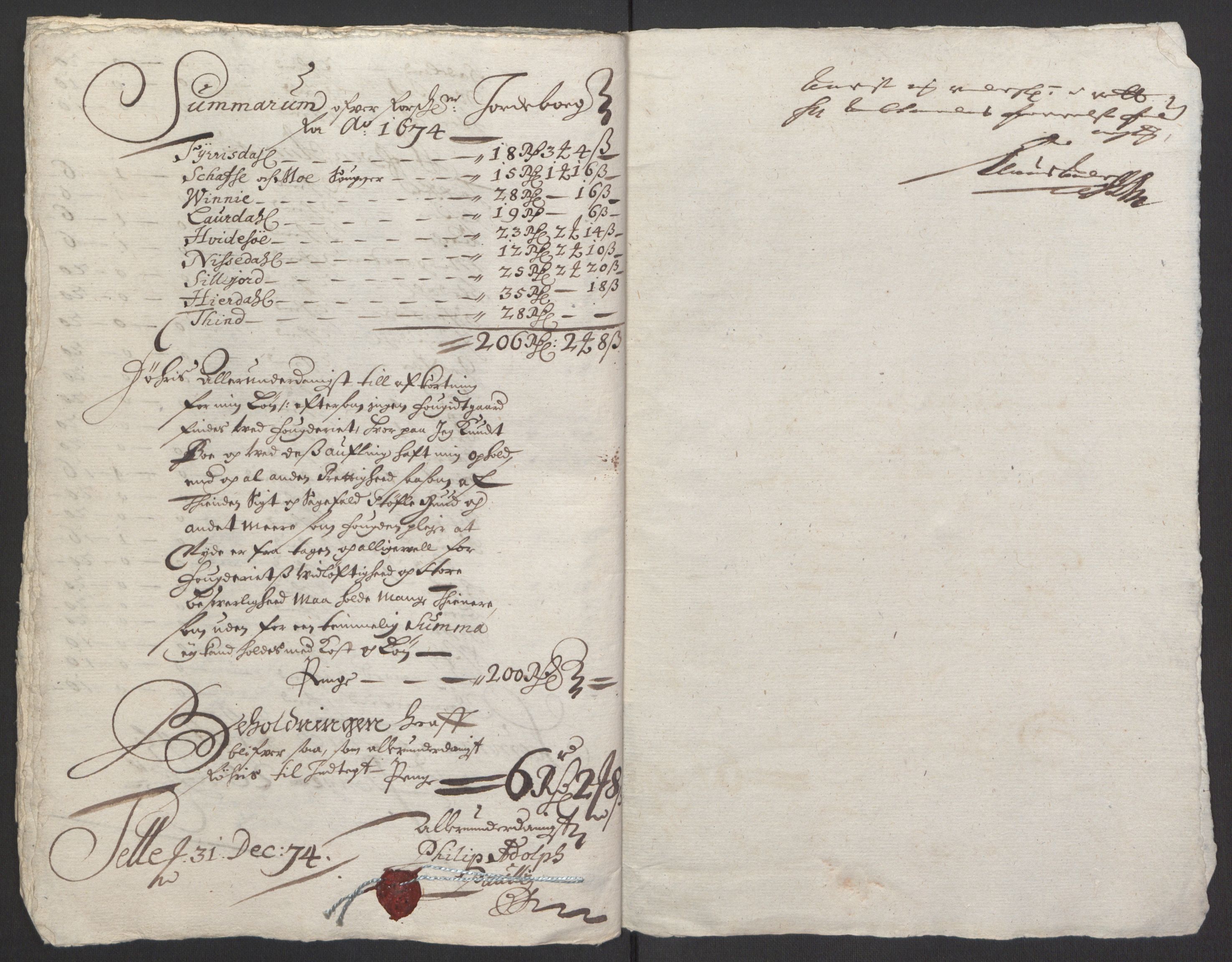 Rentekammeret inntil 1814, Reviderte regnskaper, Fogderegnskap, RA/EA-4092/R35/L2061: Fogderegnskap Øvre og Nedre Telemark, 1673-1674, p. 195