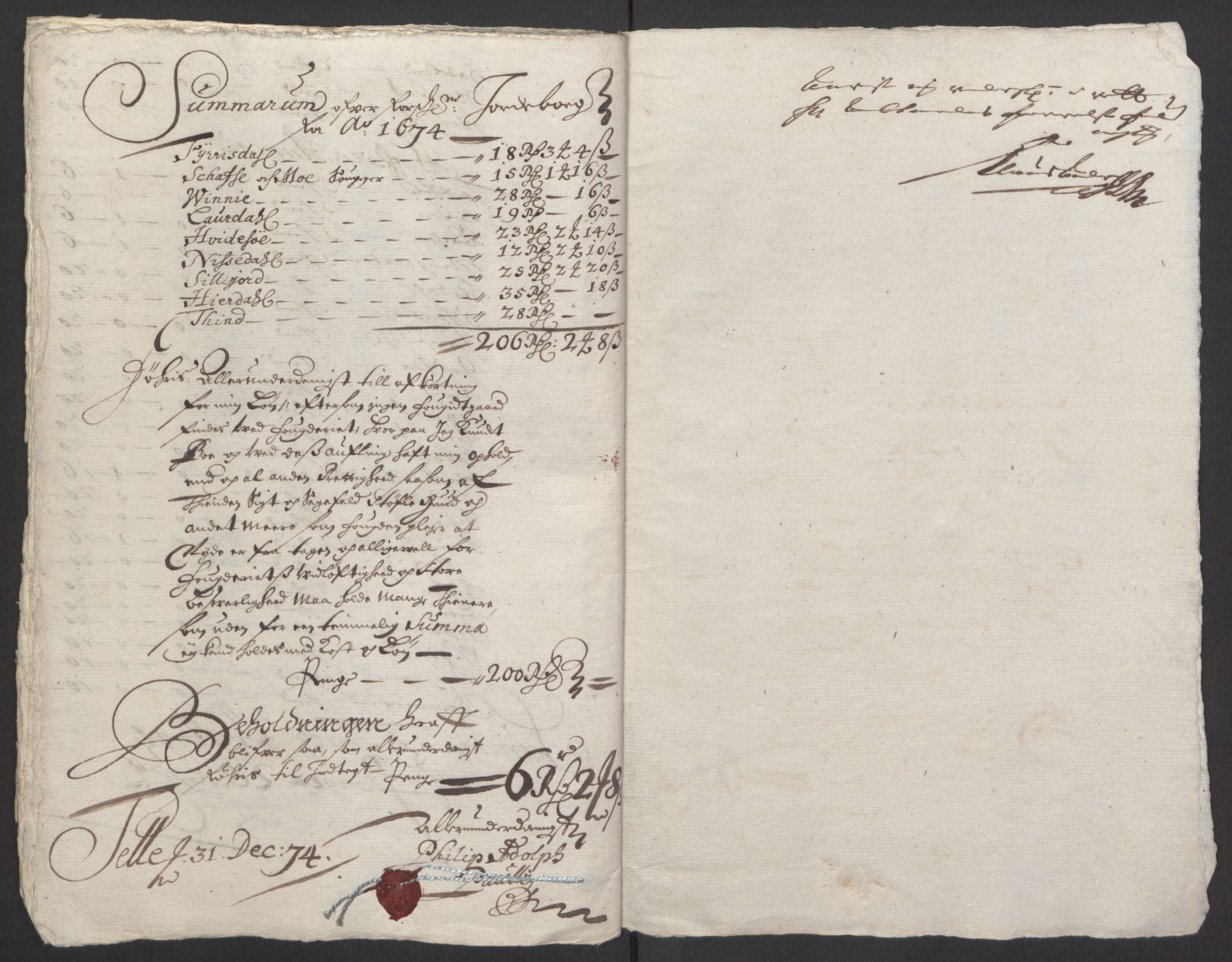 Rentekammeret inntil 1814, Reviderte regnskaper, Fogderegnskap, AV/RA-EA-4092/R35/L2061: Fogderegnskap Øvre og Nedre Telemark, 1673-1674, p. 195