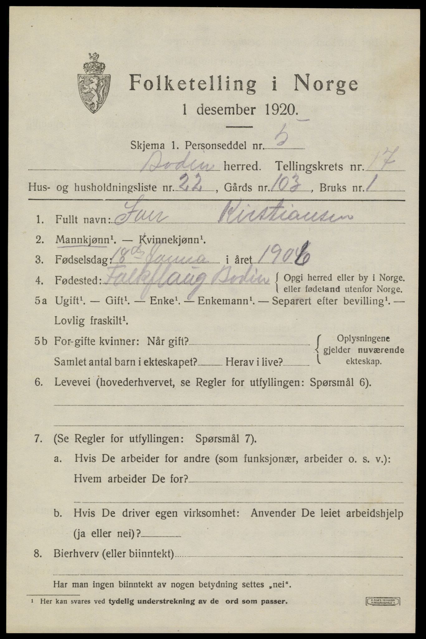 SAT, 1920 census for Bodin, 1920, p. 12552