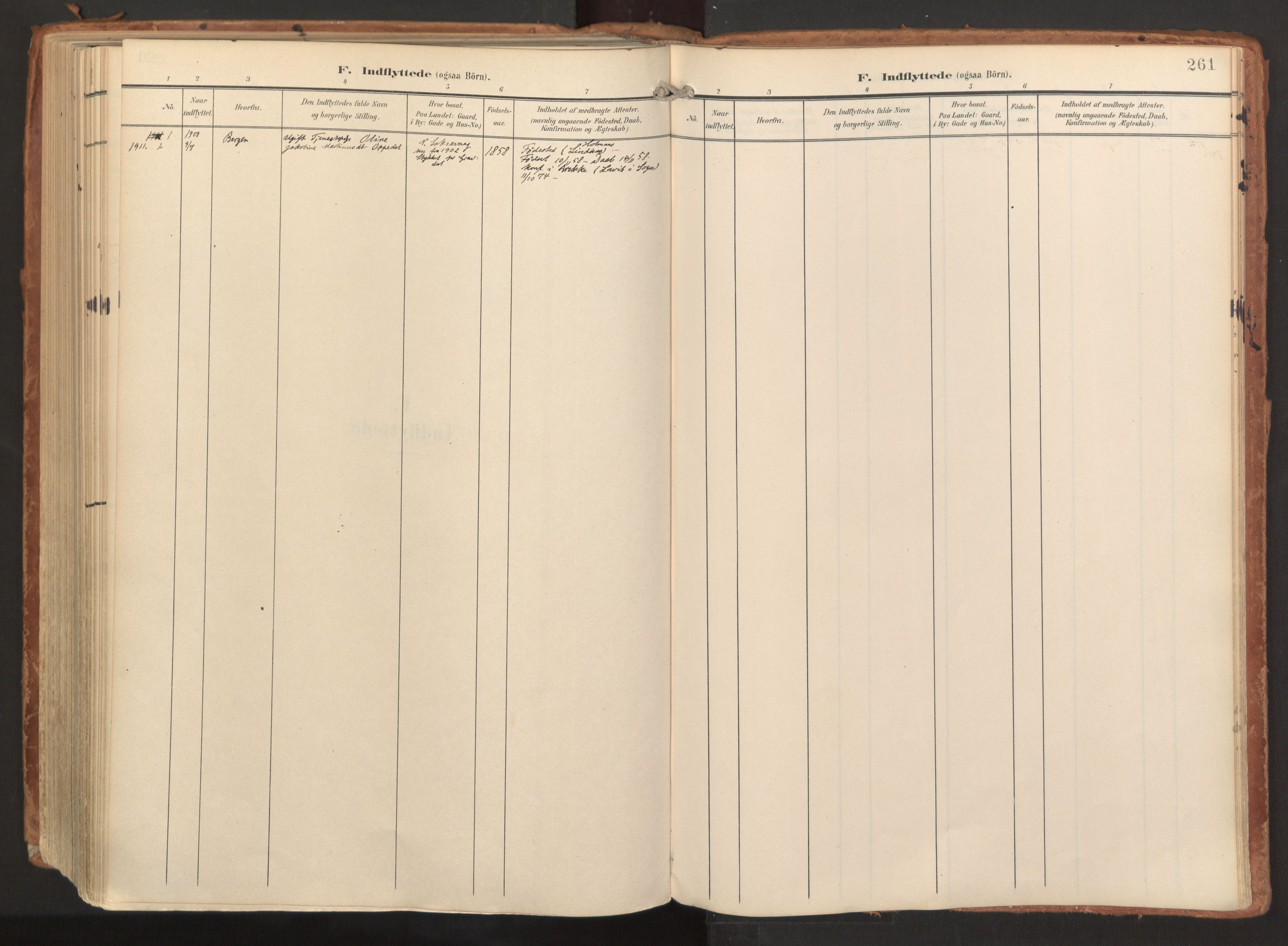 Laksevåg Sokneprestembete, AV/SAB-A-76501/H/Ha/Haa/Haaa/L0001: Parish register (official) no. A 1, 1903-1917, p. 261