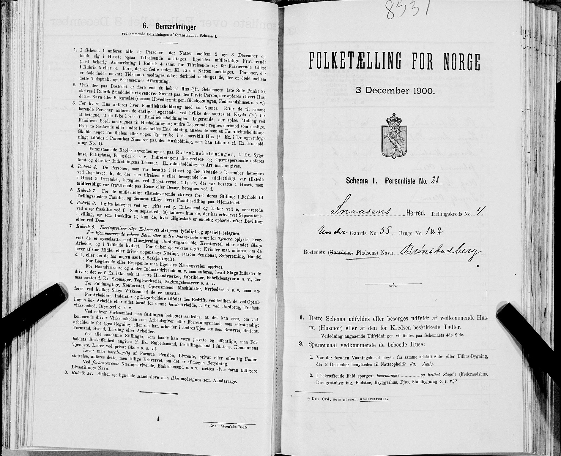 SAT, 1900 census for Snåsa, 1900, p. 921