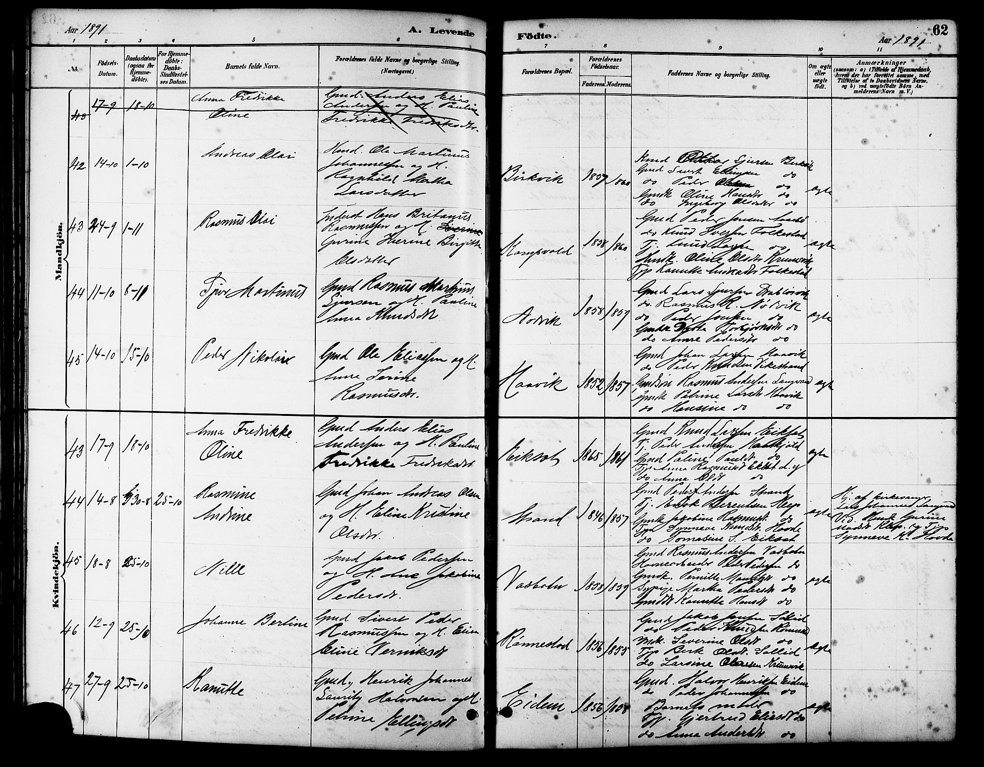 Ministerialprotokoller, klokkerbøker og fødselsregistre - Møre og Romsdal, AV/SAT-A-1454/511/L0158: Parish register (copy) no. 511C04, 1884-1903, p. 62