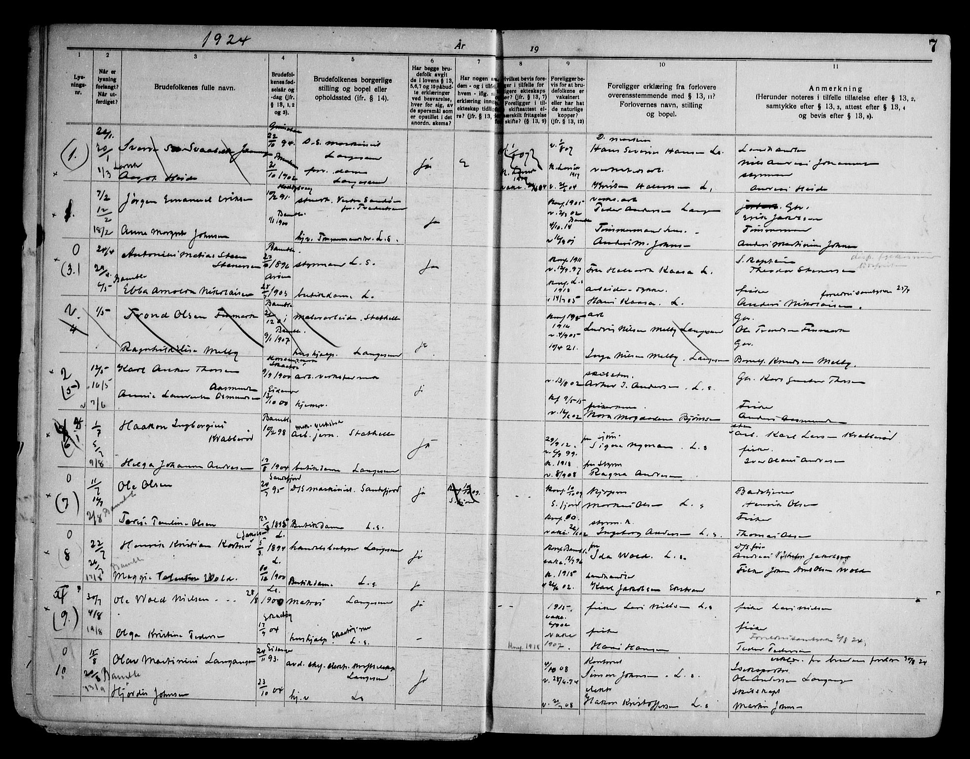 Langesund kirkebøker, AV/SAKO-A-280/H/Ha/L0001: Banns register no. 1, 1919-1973, p. 7