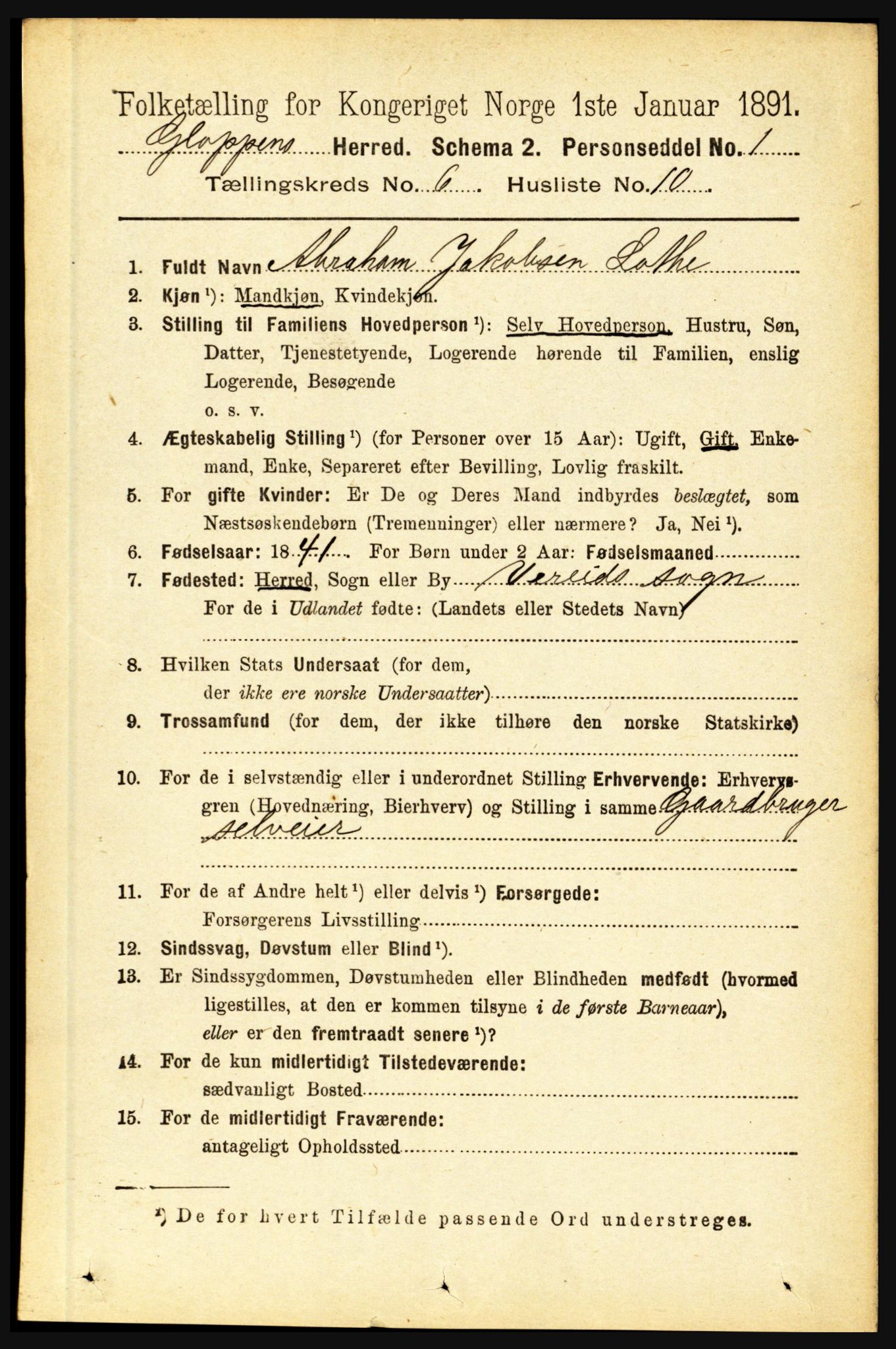 RA, 1891 census for 1445 Gloppen, 1891, p. 2332