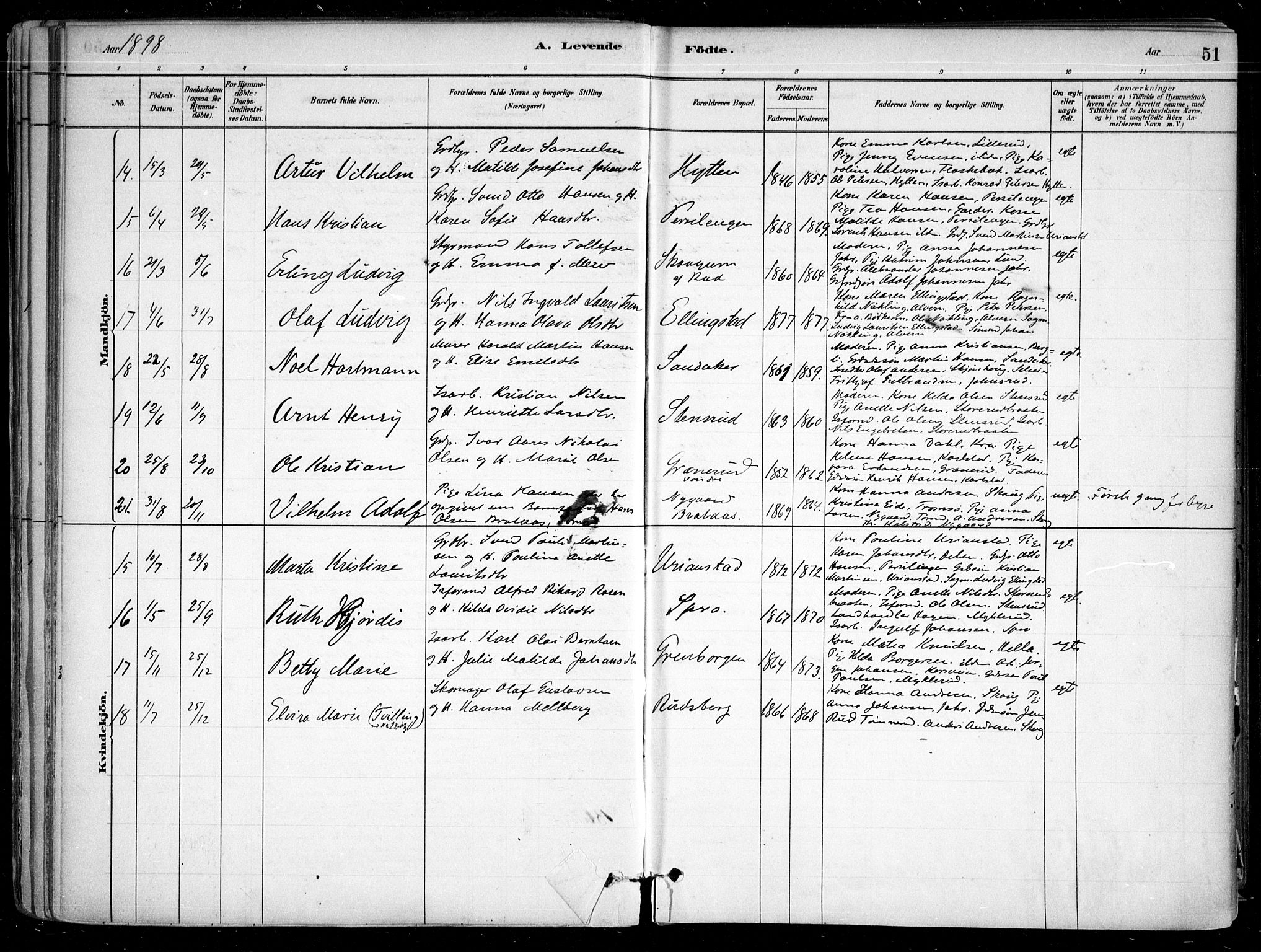 Nesodden prestekontor Kirkebøker, SAO/A-10013/F/Fa/L0009: Parish register (official) no. I 9, 1880-1915, p. 51