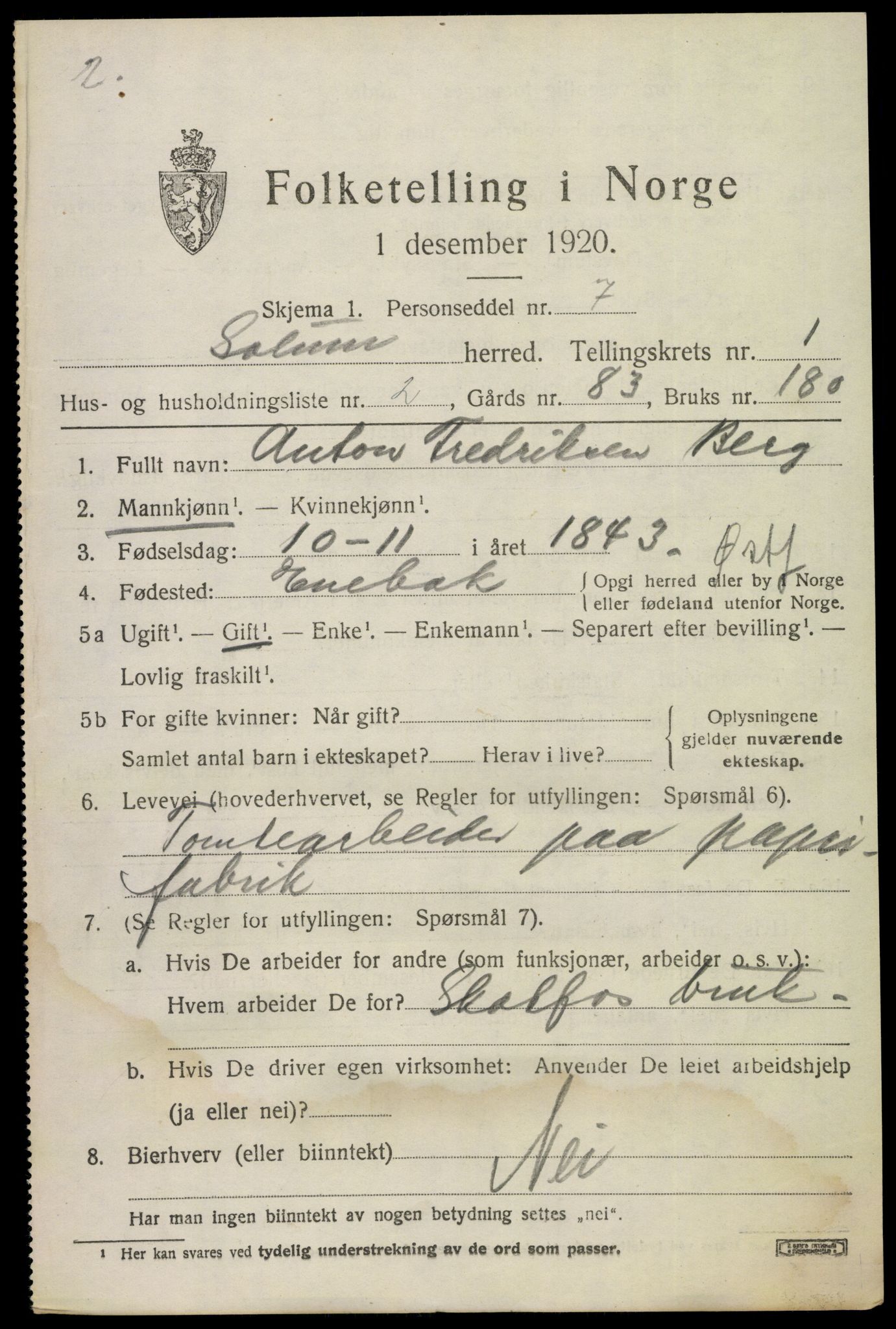 SAKO, 1920 census for Solum, 1920, p. 2268