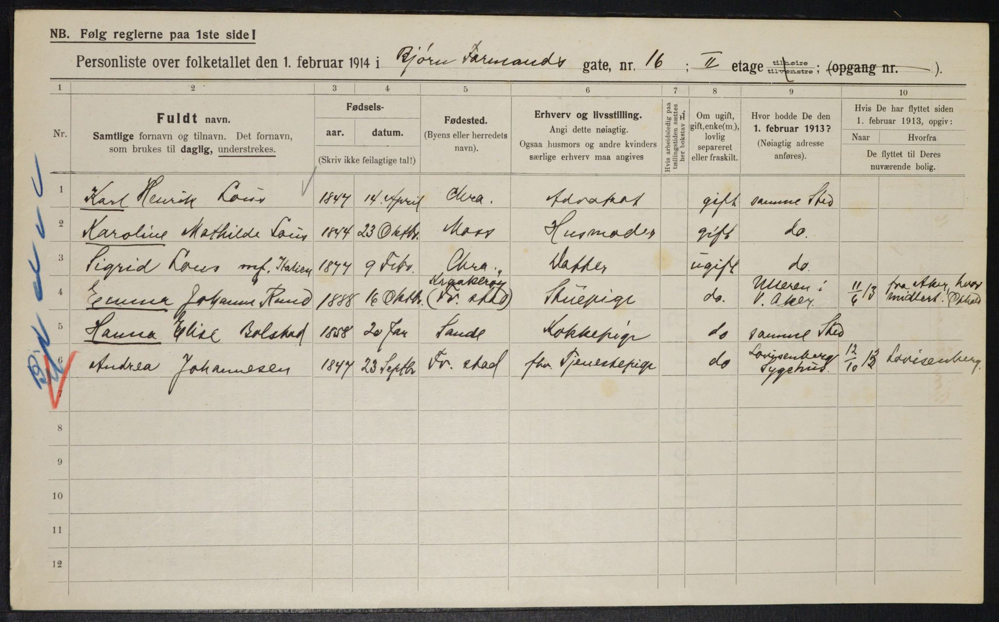 OBA, Municipal Census 1914 for Kristiania, 1914, p. 6703