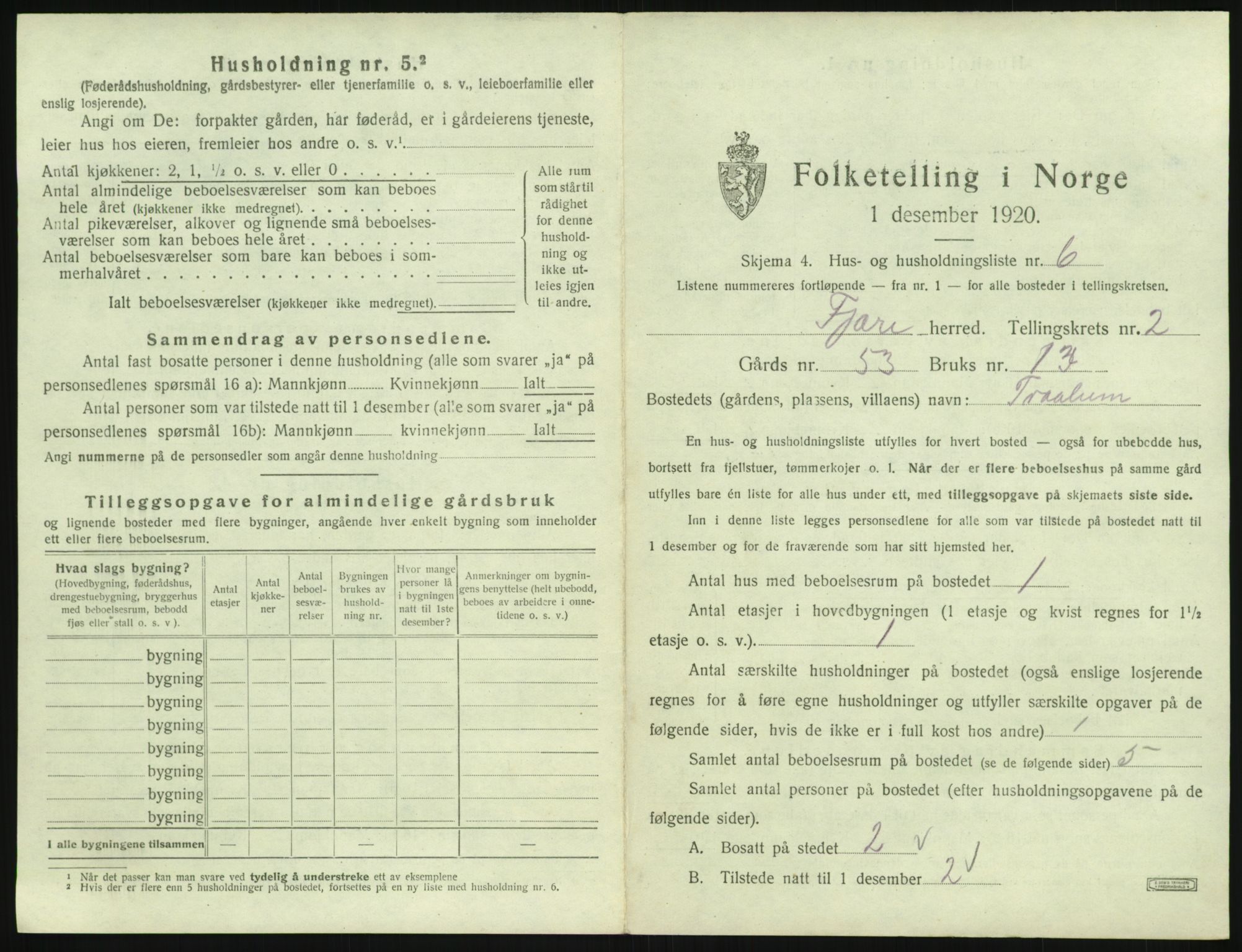 SAK, 1920 census for Fjære, 1920, p. 297