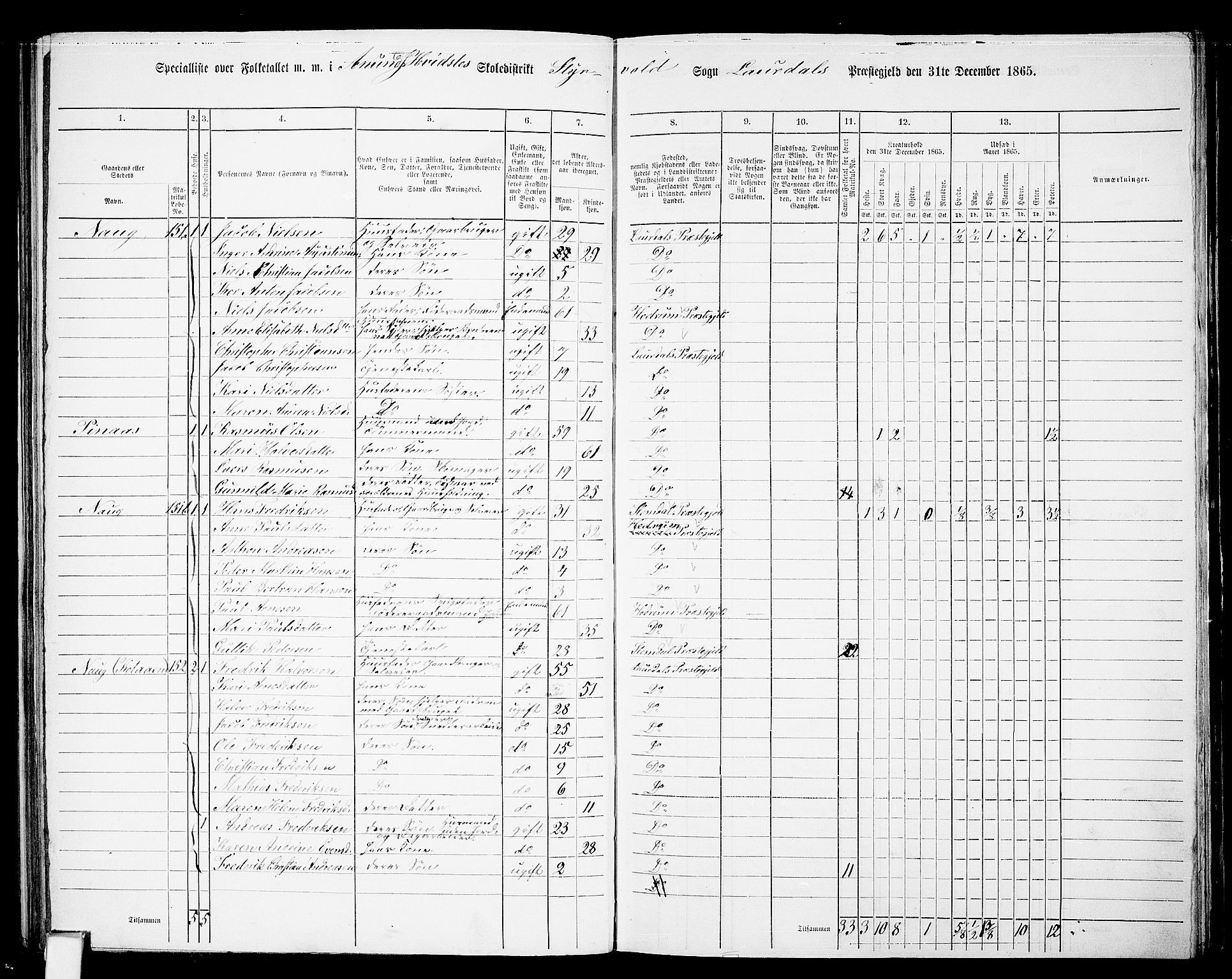 RA, 1865 census for Lardal, 1865, p. 64