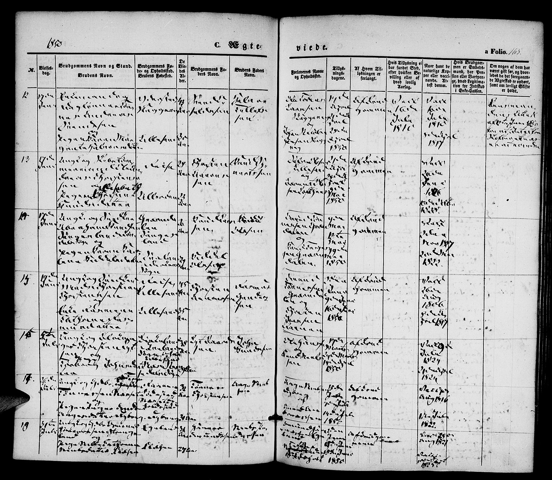 Vestre Moland sokneprestkontor, AV/SAK-1111-0046/F/Fa/Fab/L0006: Parish register (official) no. A 6, 1850-1858, p. 165