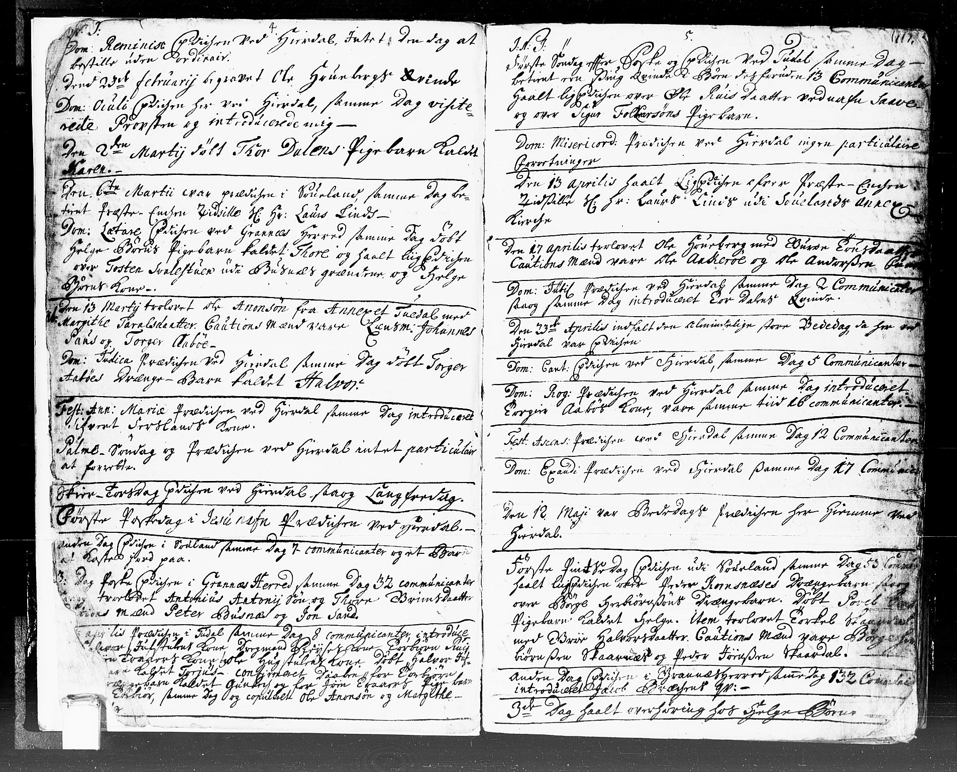 Hjartdal kirkebøker, SAKO/A-270/F/Fa/L0002: Parish register (official) no. I 2, 1716-1754, p. 4-5