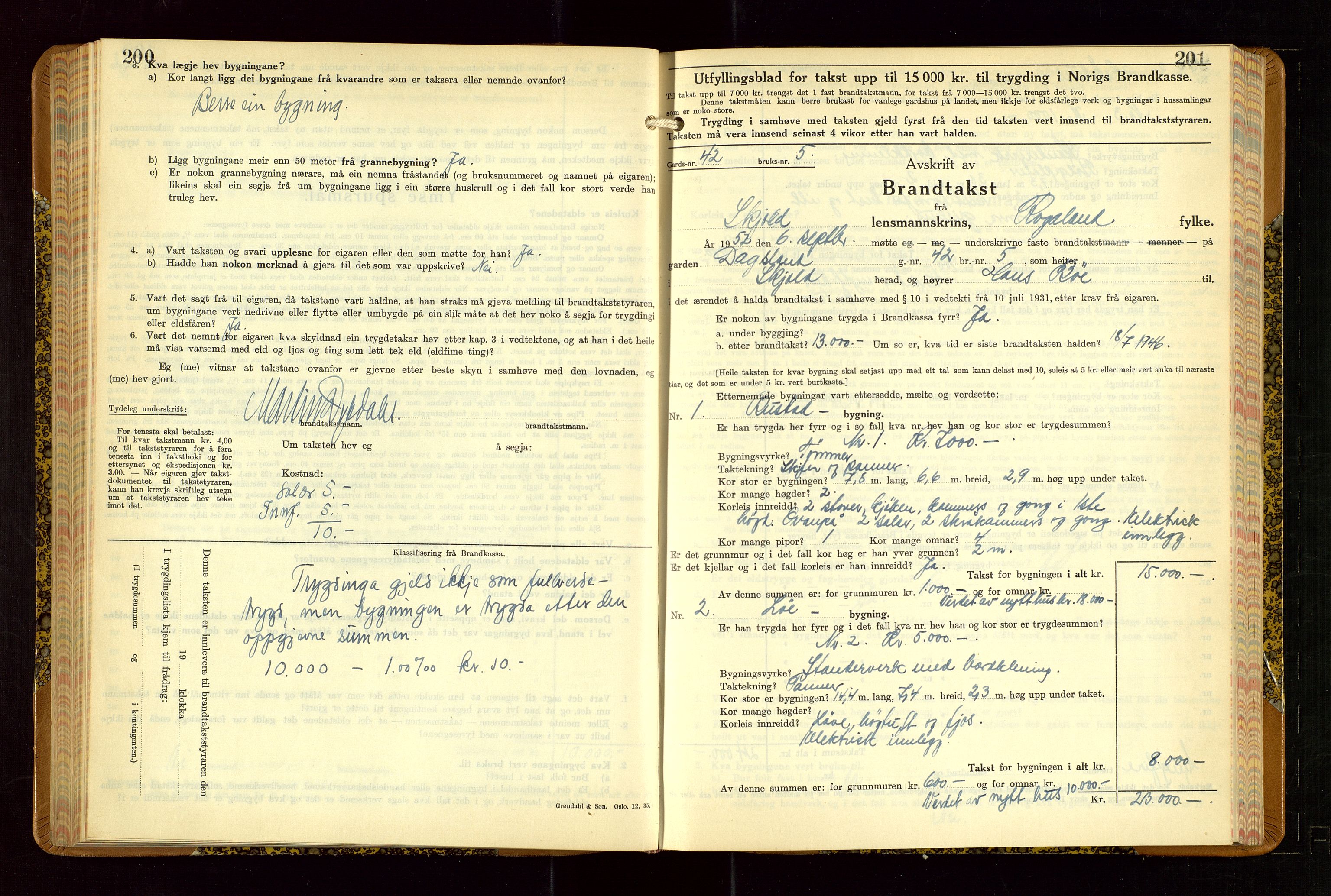 Skjold lensmannskontor, AV/SAST-A-100182/Gob/L0002: "Branntakstbok for Skjold lensmannskrins Rogaland fylke", 1939-1952, p. 200-201