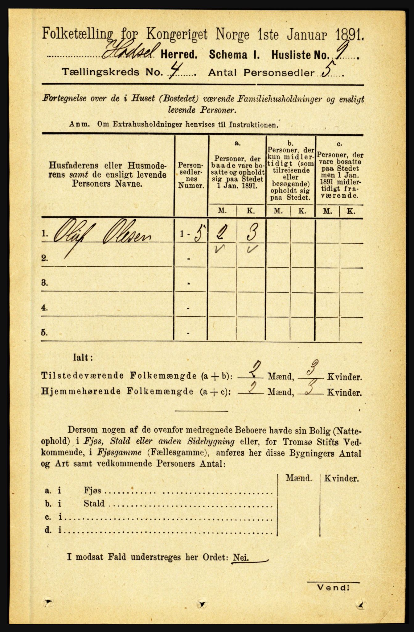 RA, 1891 census for 1866 Hadsel, 1891, p. 1663