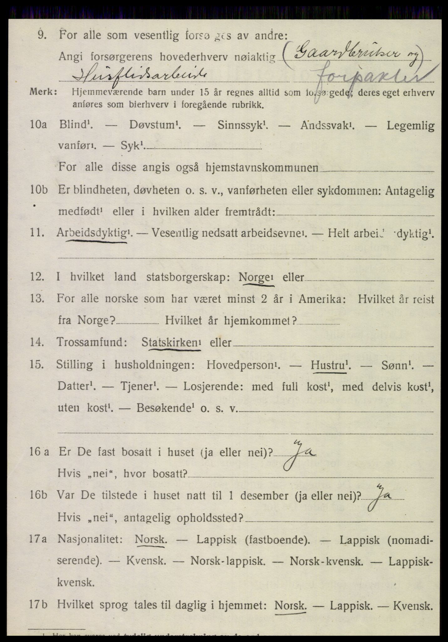 SAT, 1920 census for Korgen, 1920, p. 3045