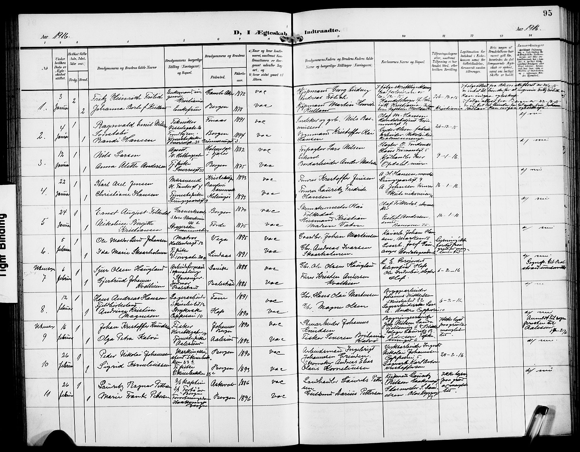 Domkirken sokneprestembete, AV/SAB-A-74801/H/Hab/L0033: Parish register (copy) no. D 5, 1907-1924, p. 95