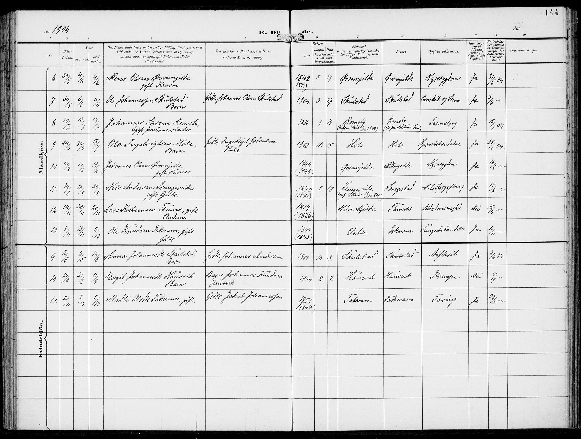 Haus sokneprestembete, SAB/A-75601/H/Haa: Parish register (official) no. B  2, 1899-1912, p. 144