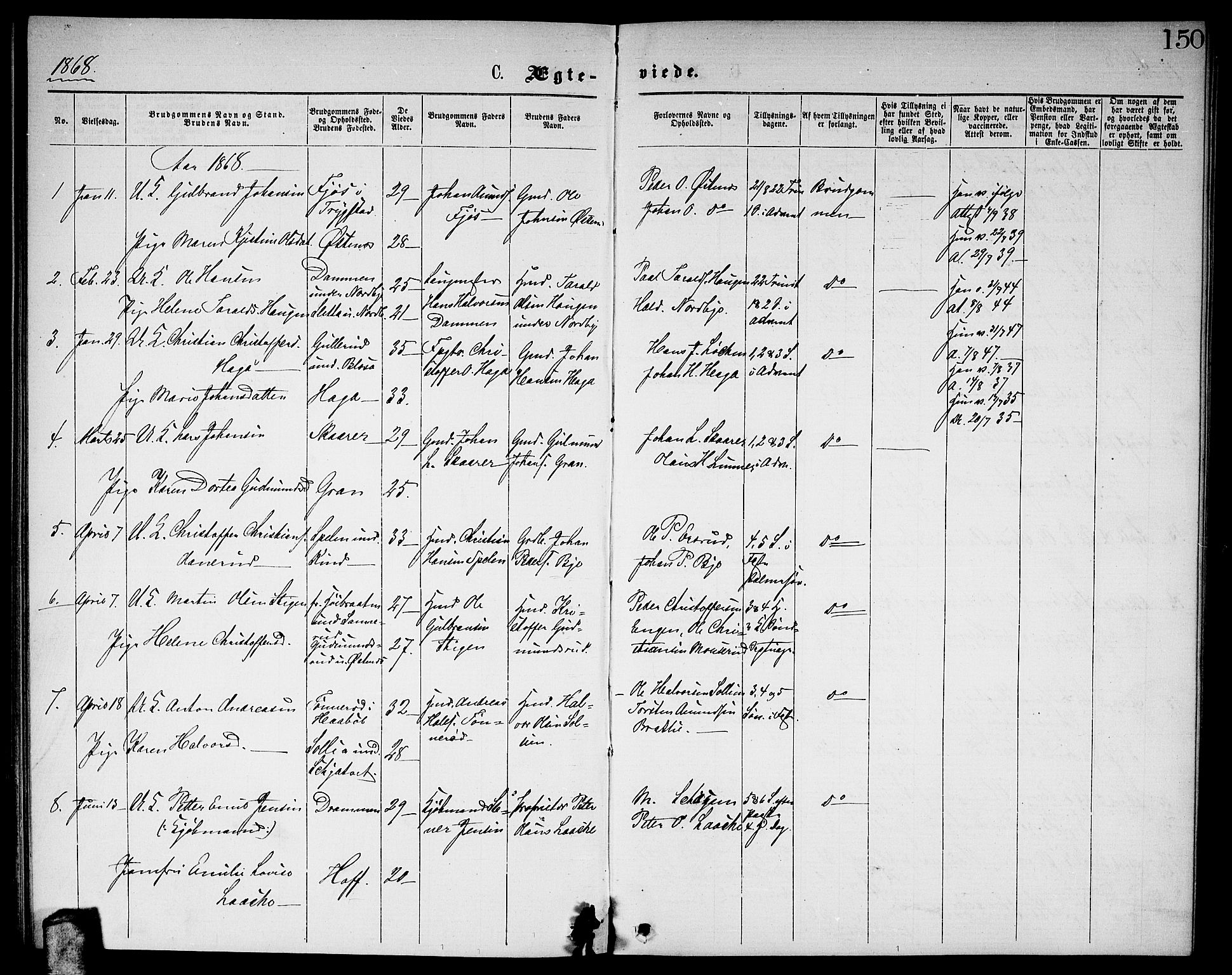 Fet prestekontor Kirkebøker, SAO/A-10370a/G/Ga/L0004: Parish register (copy) no. I 4, 1868-1874, p. 150